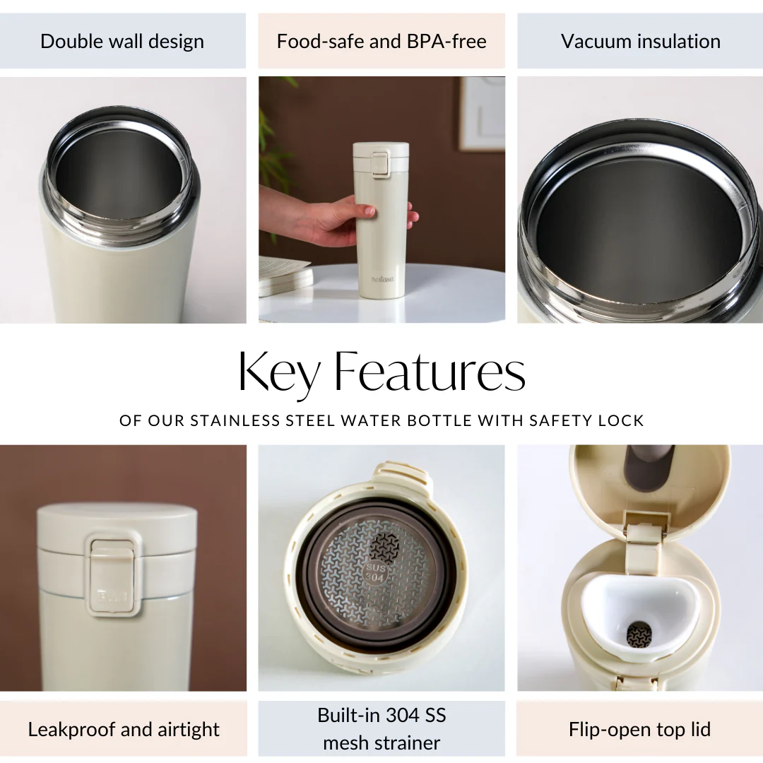 Thermox Insulated Vacuum Flask Portable Frosted Cream 450ml - Image 7