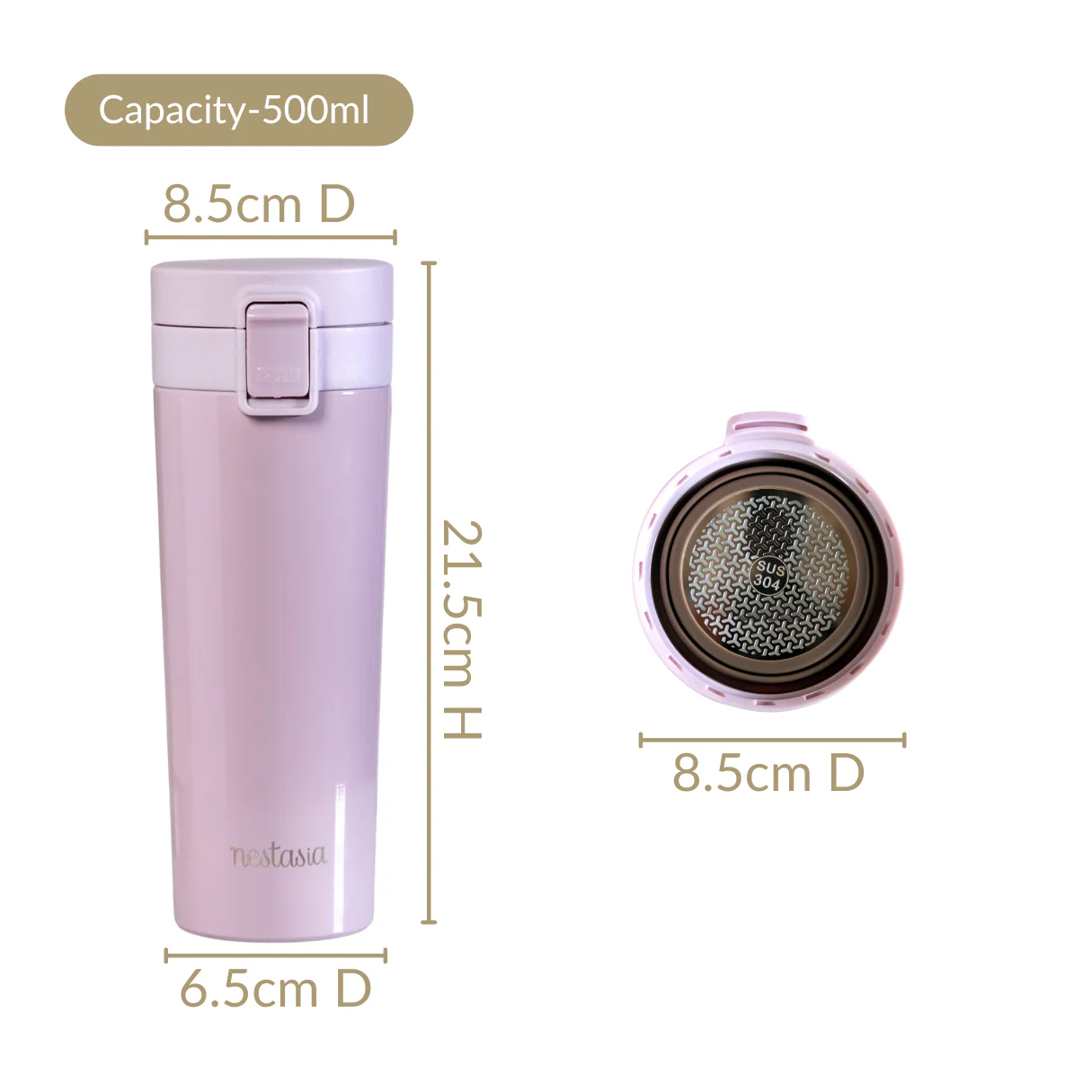 Thermox Vacuum Insulated Water Bottle With Strainer Lilac Mist 450ml - Image 5