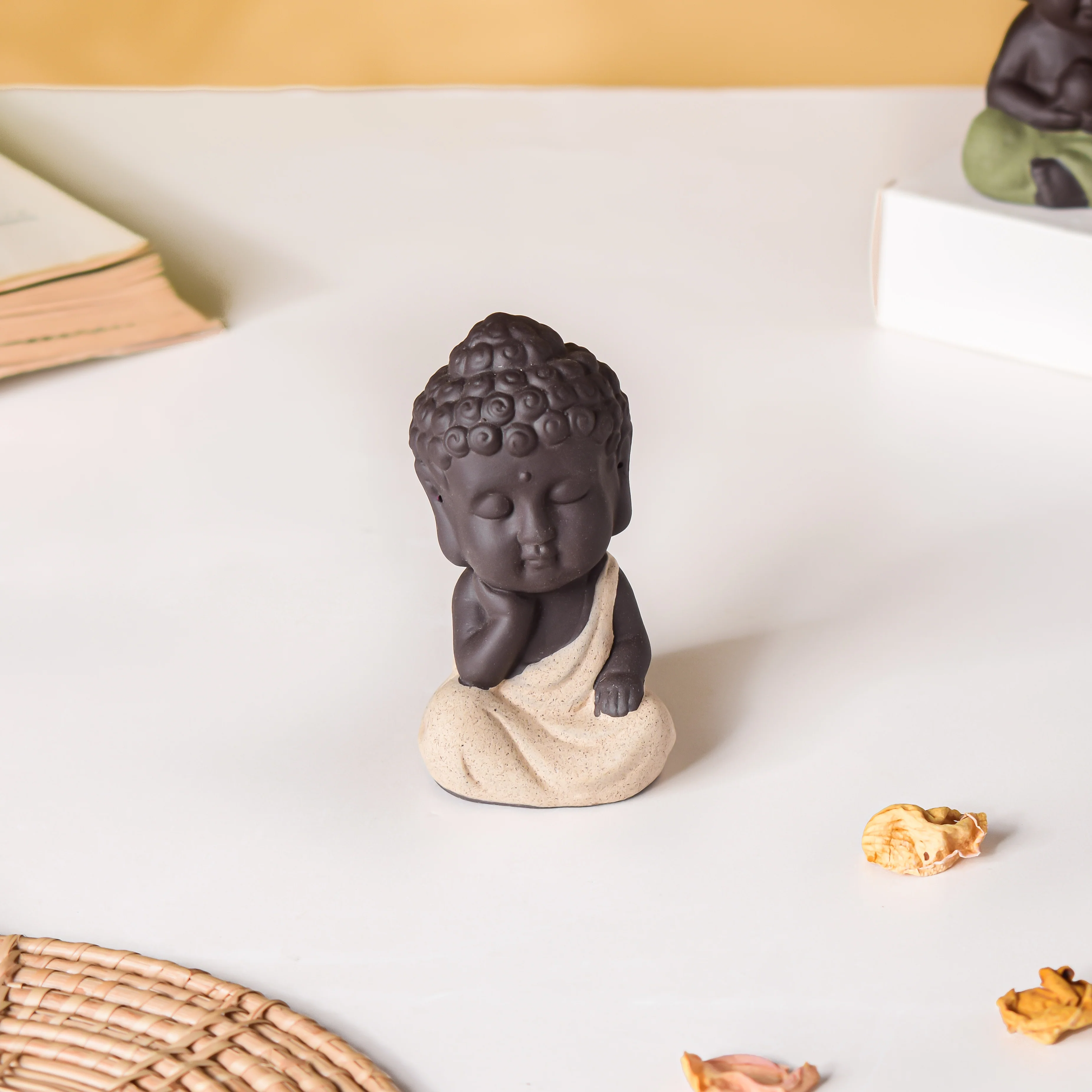 Thinking Monk Clay Showpiece Small Off White - Image 3