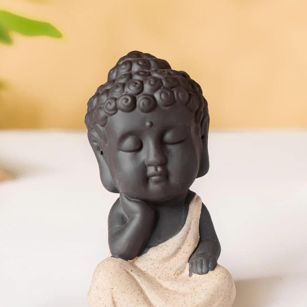 Thinking Monk Clay Showpiece Small Off White - Image 4