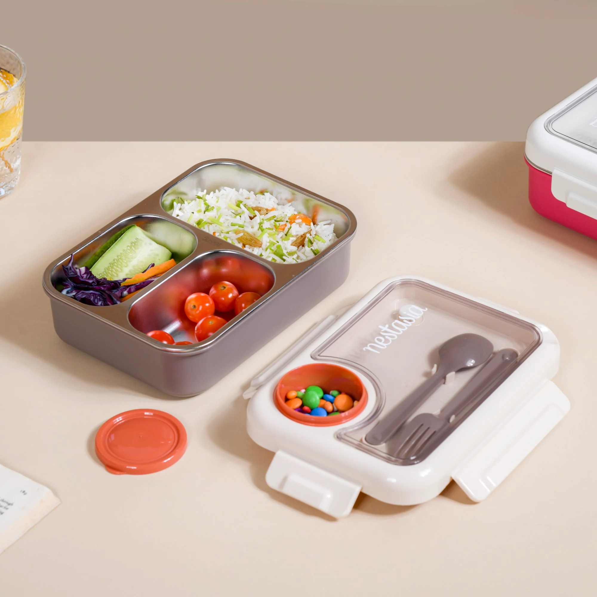 Tiffin Box For Office With 3 Compartments Brown 750ml