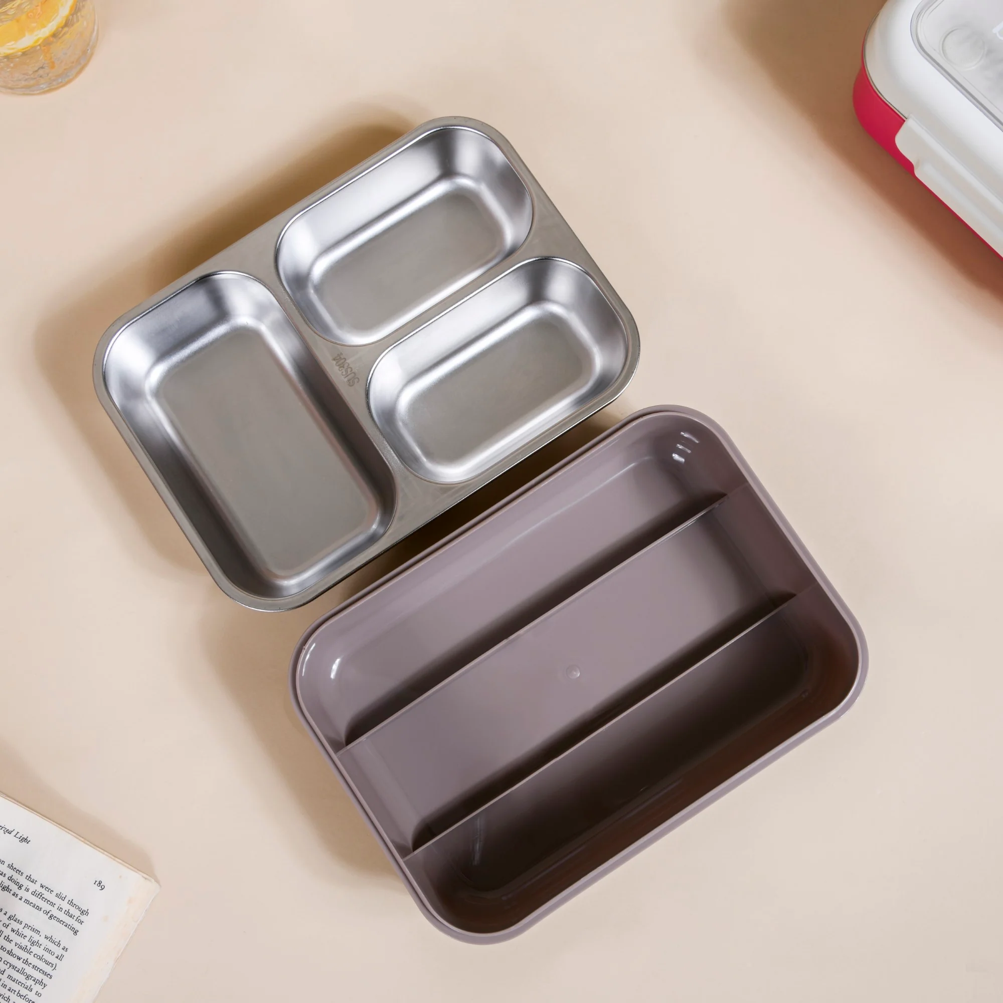 Tiffin Box For Office With 3 Compartments Brown 750ml - Image 21