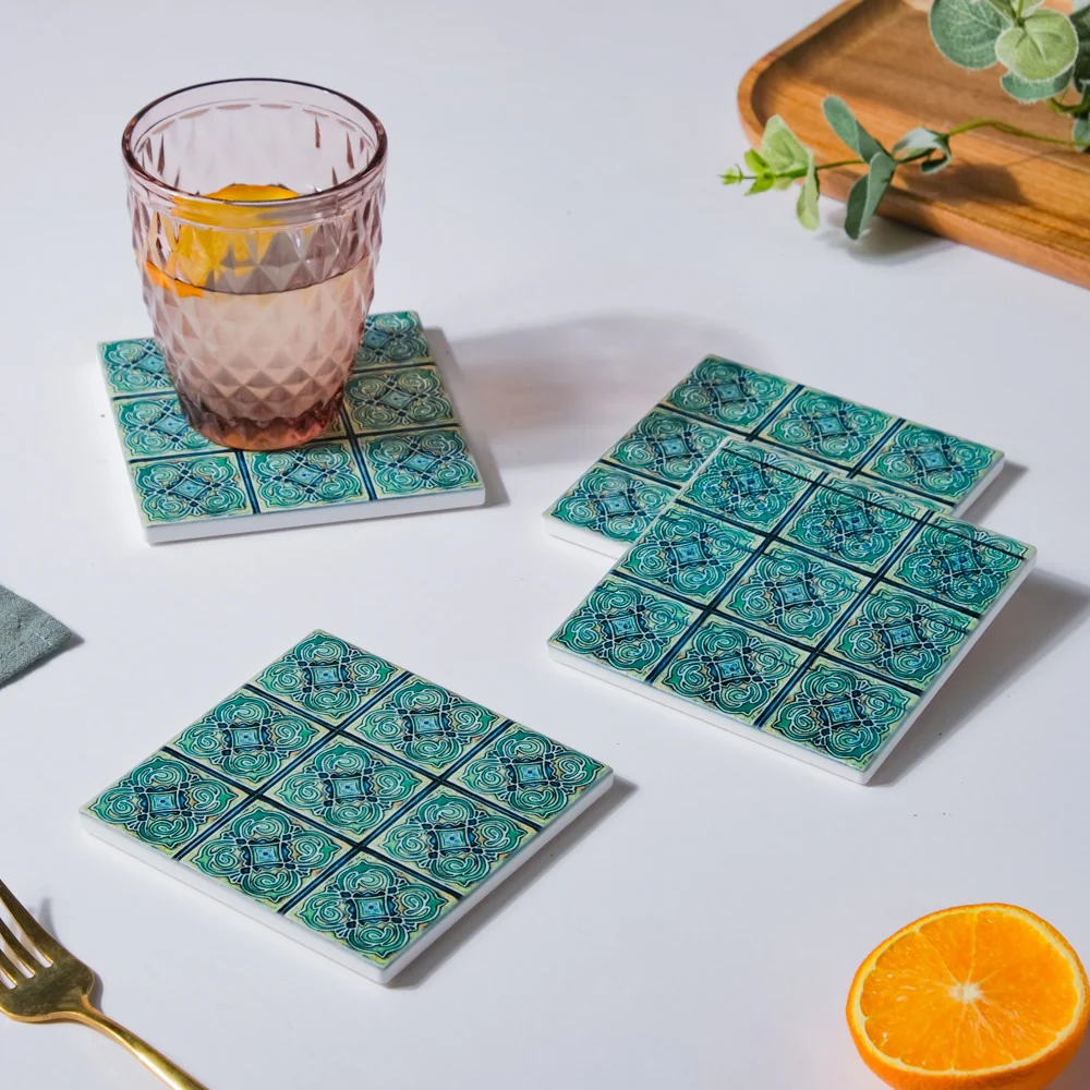 Tile Art Ceramic Coaster Blue Green Set of 4 - Image 5