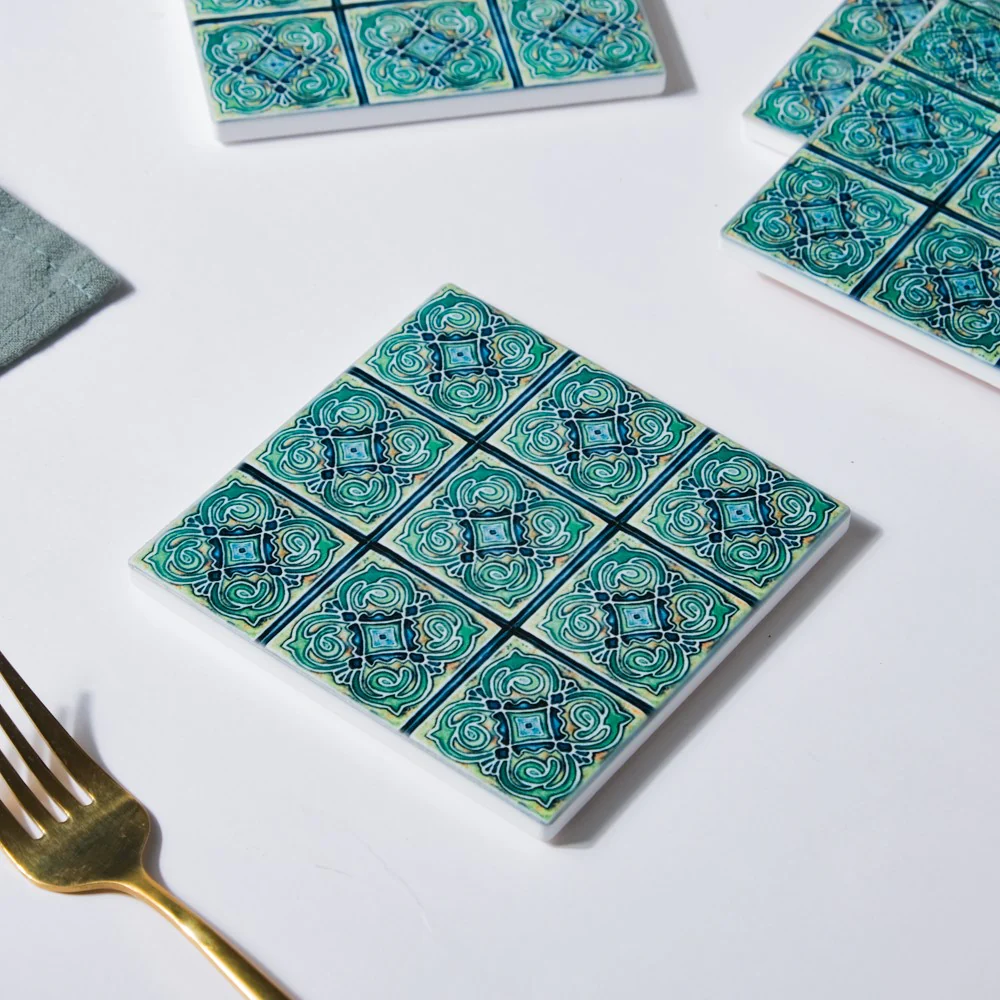 Tile Art Ceramic Coaster Blue Green Set of 4 - Image 7