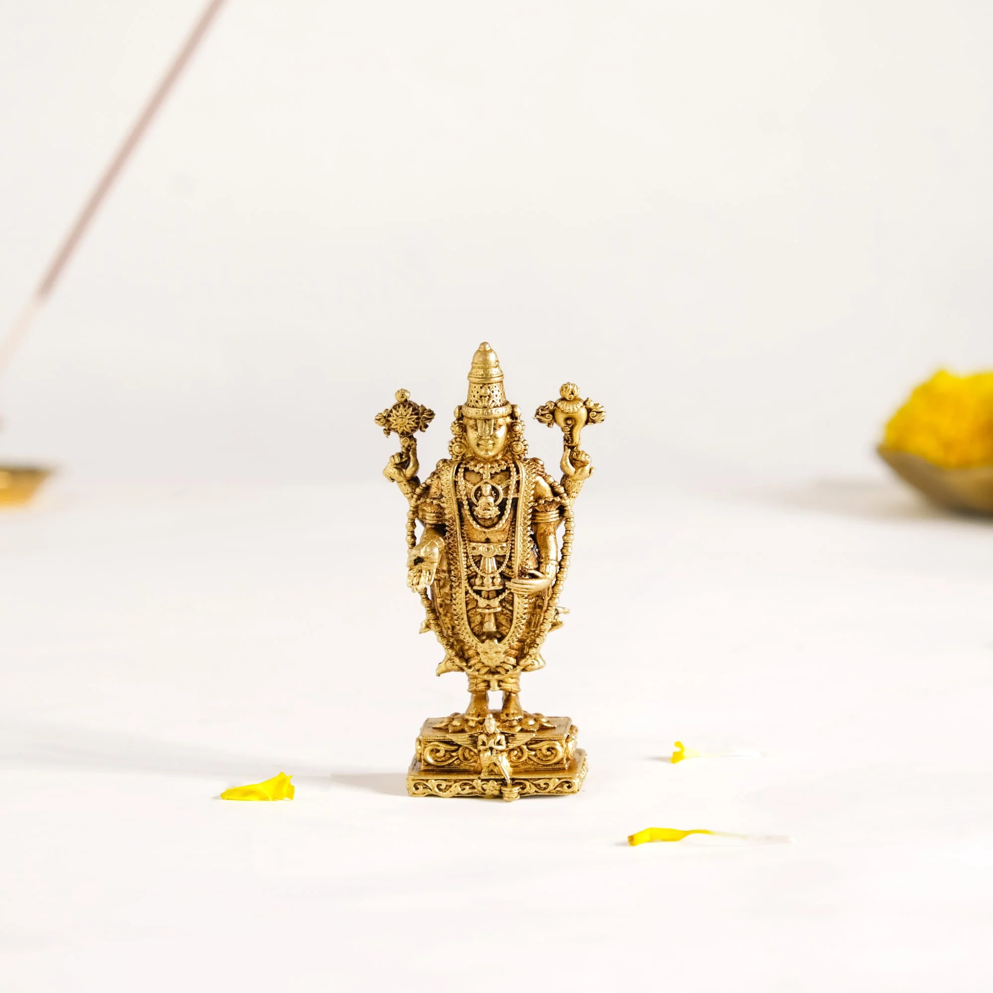 Tirupati Balaji Fine Carving Jewellery Finish Pure Brass Idol 7cm - Image 6