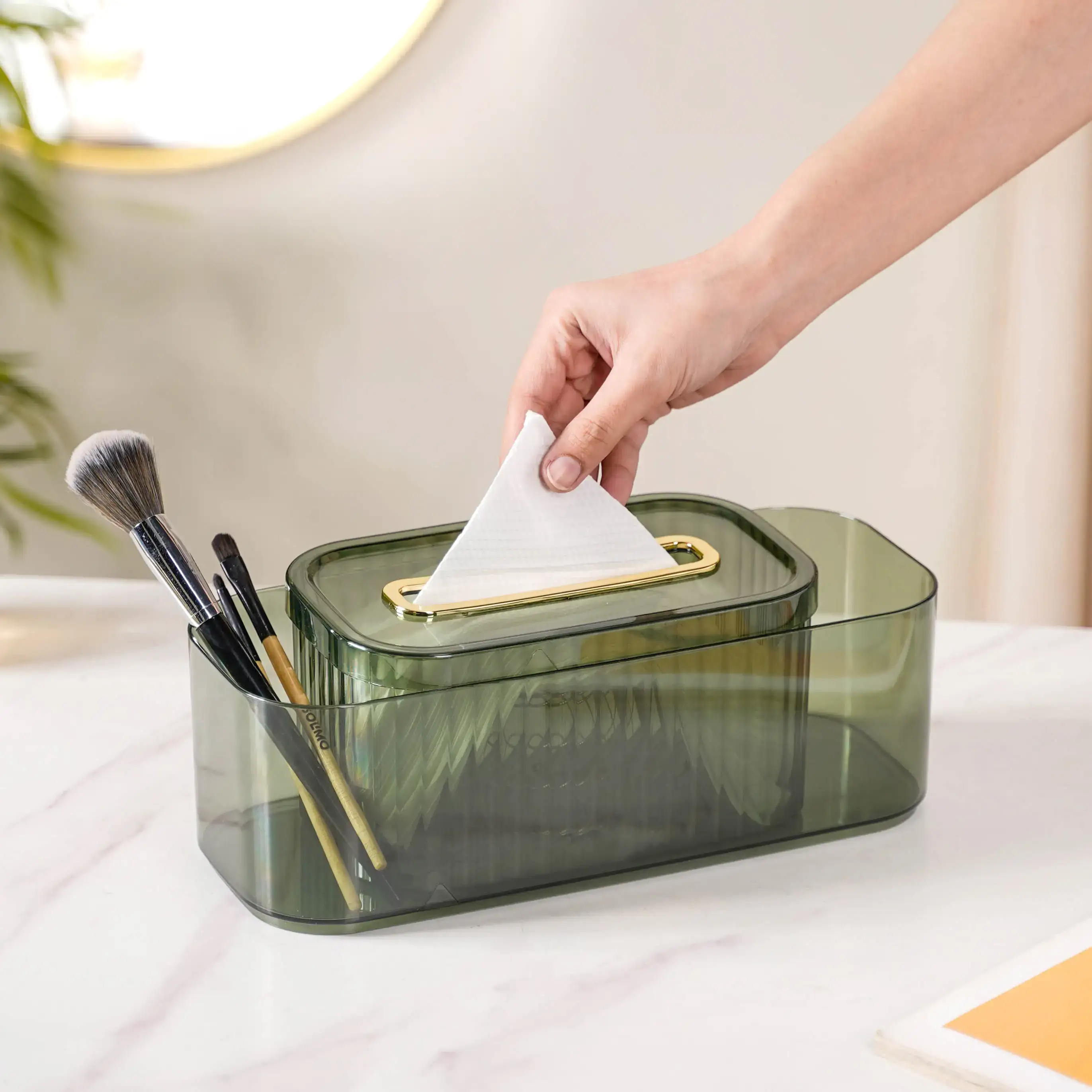 Tissue Box Holder With Storage Organizer Green - Image 2