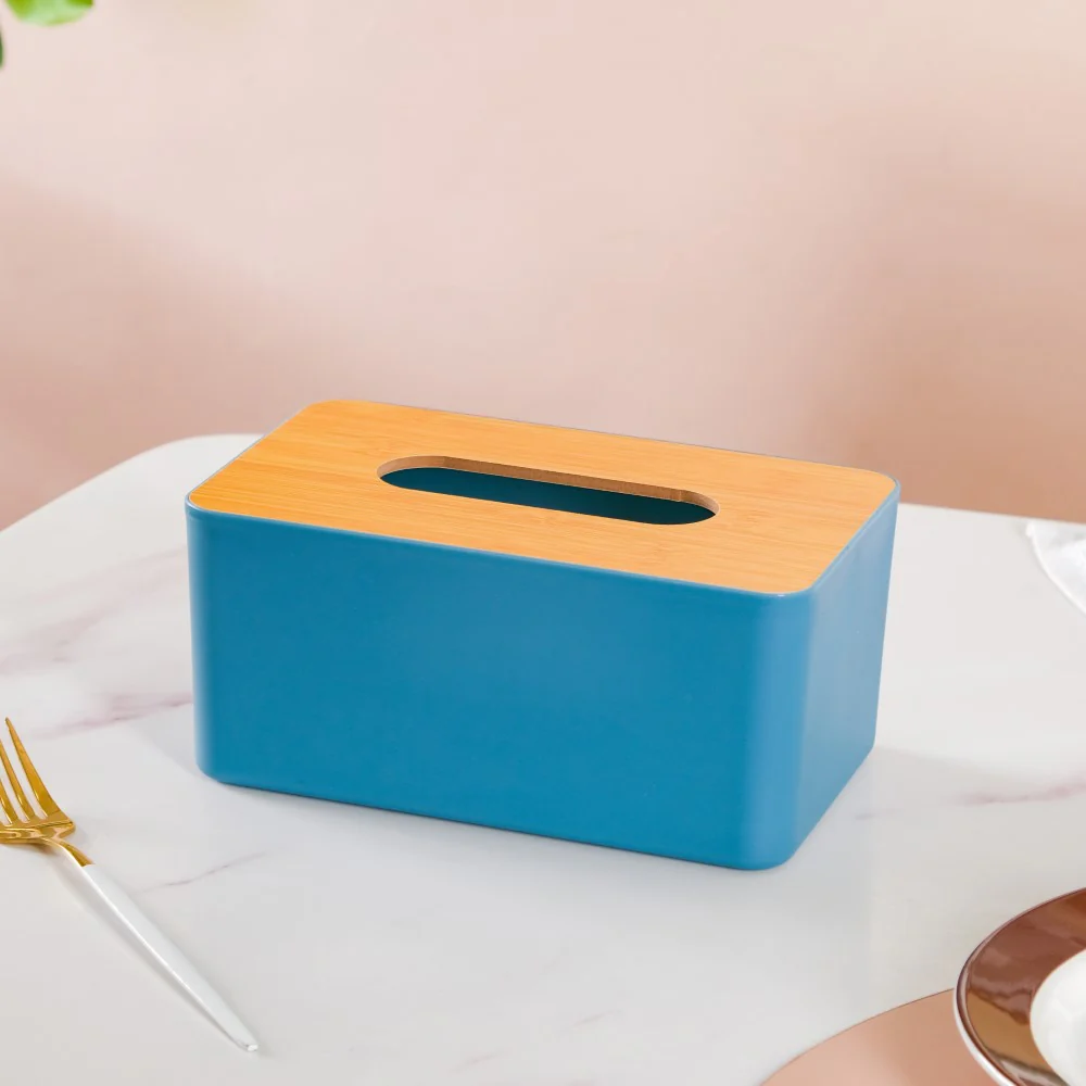 Tissue Box With Wooden Lid Blue - Image 4