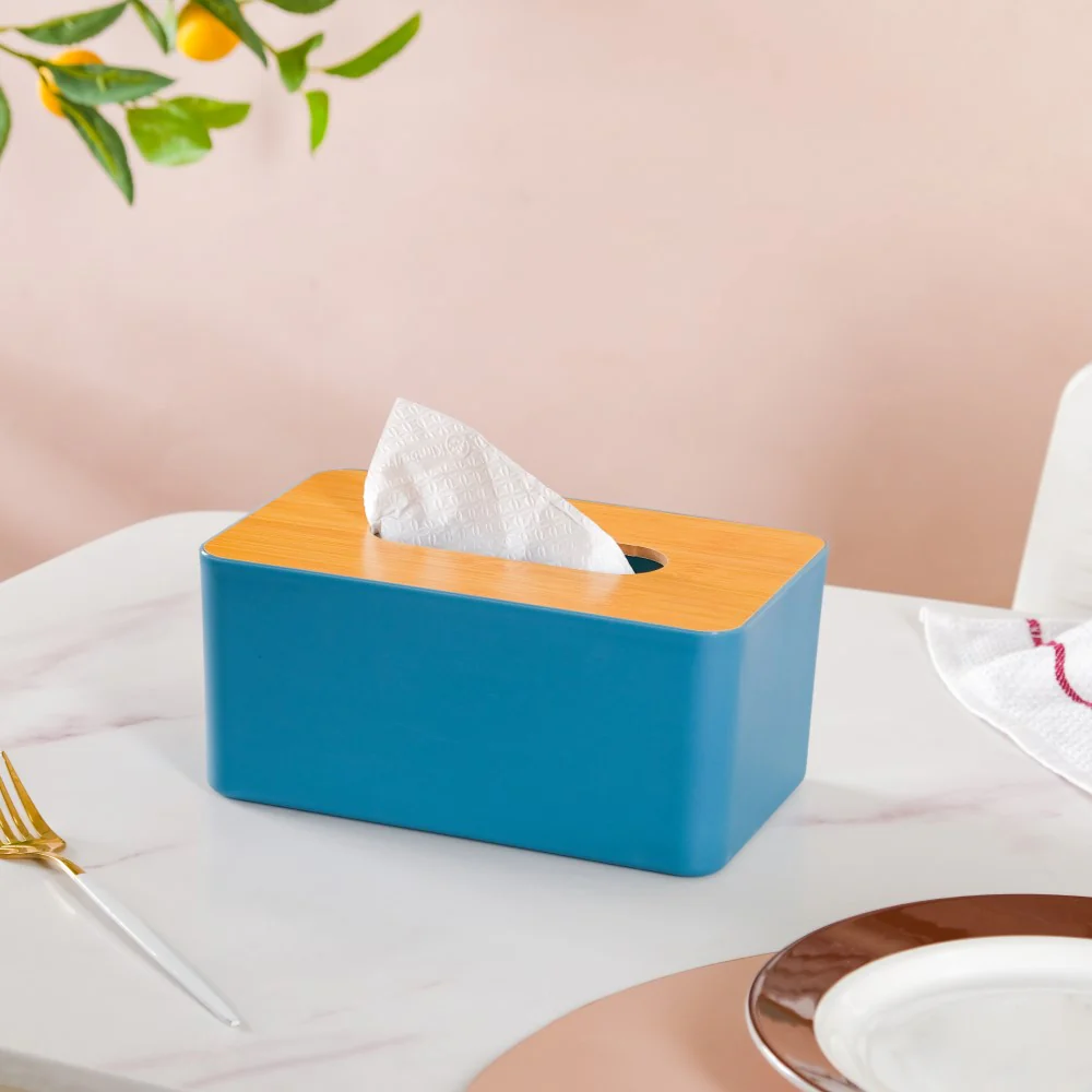 Tissue Box With Wooden Lid Blue - Image 5