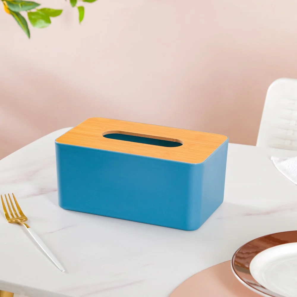 Tissue Box With Wooden Lid Blue - Image 6