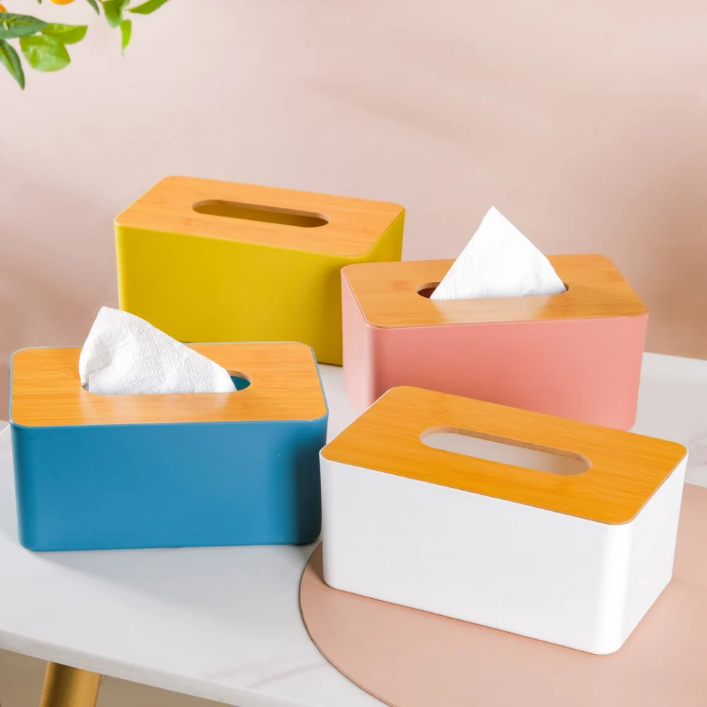 Tissue Box With Wooden Lid Blue - Image 9