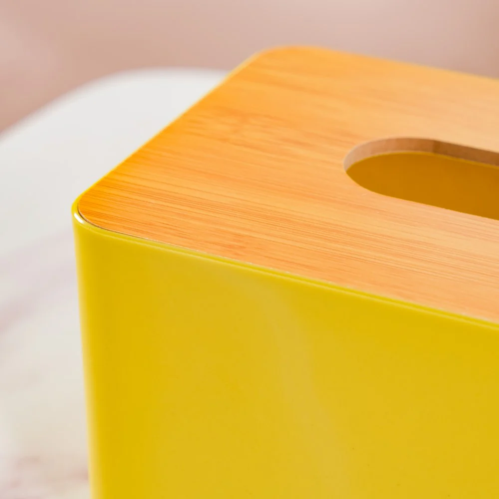 Tissue Box With Wooden Lid Yellow - Image 7