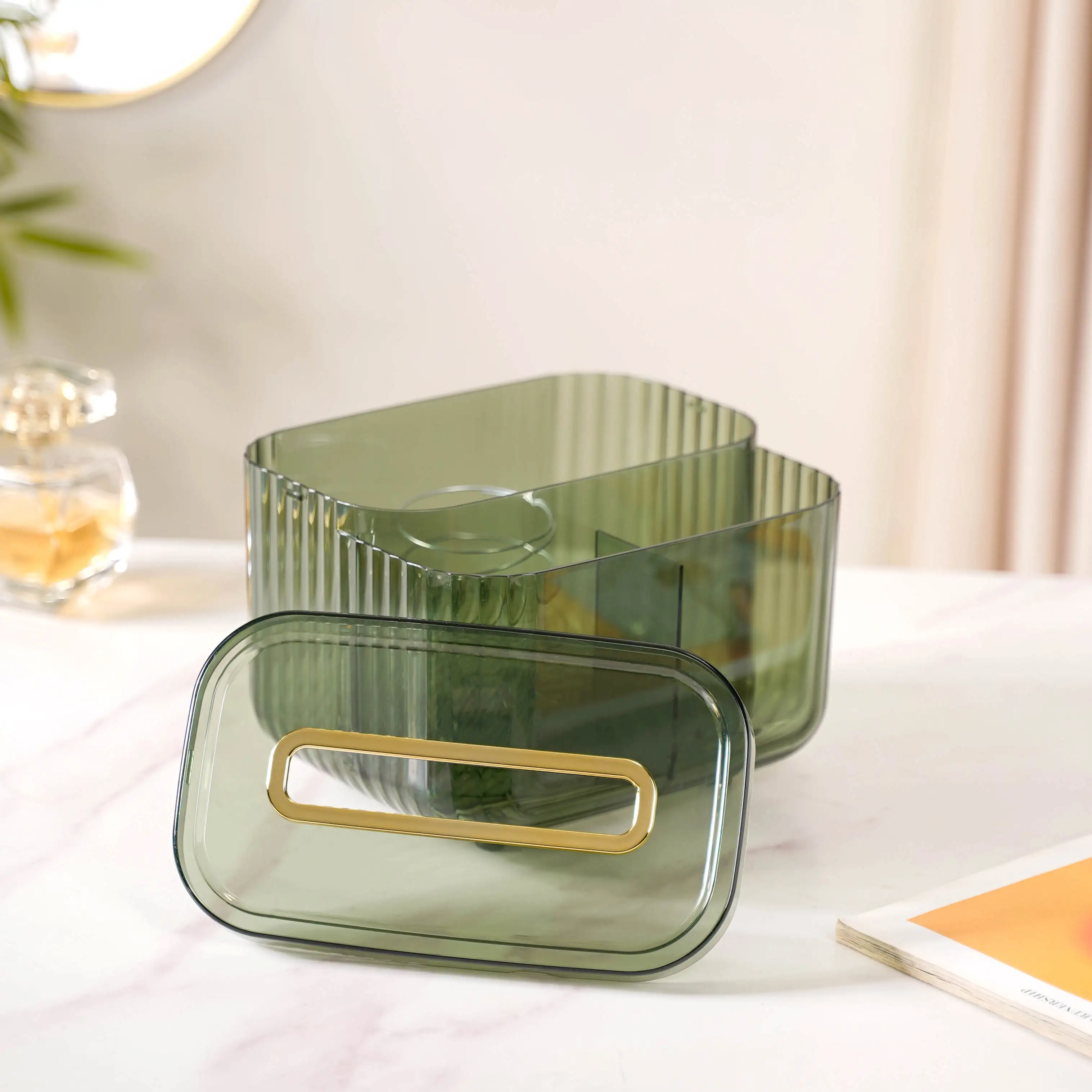 Tissue Storage Box With Organiser Green - Image 3