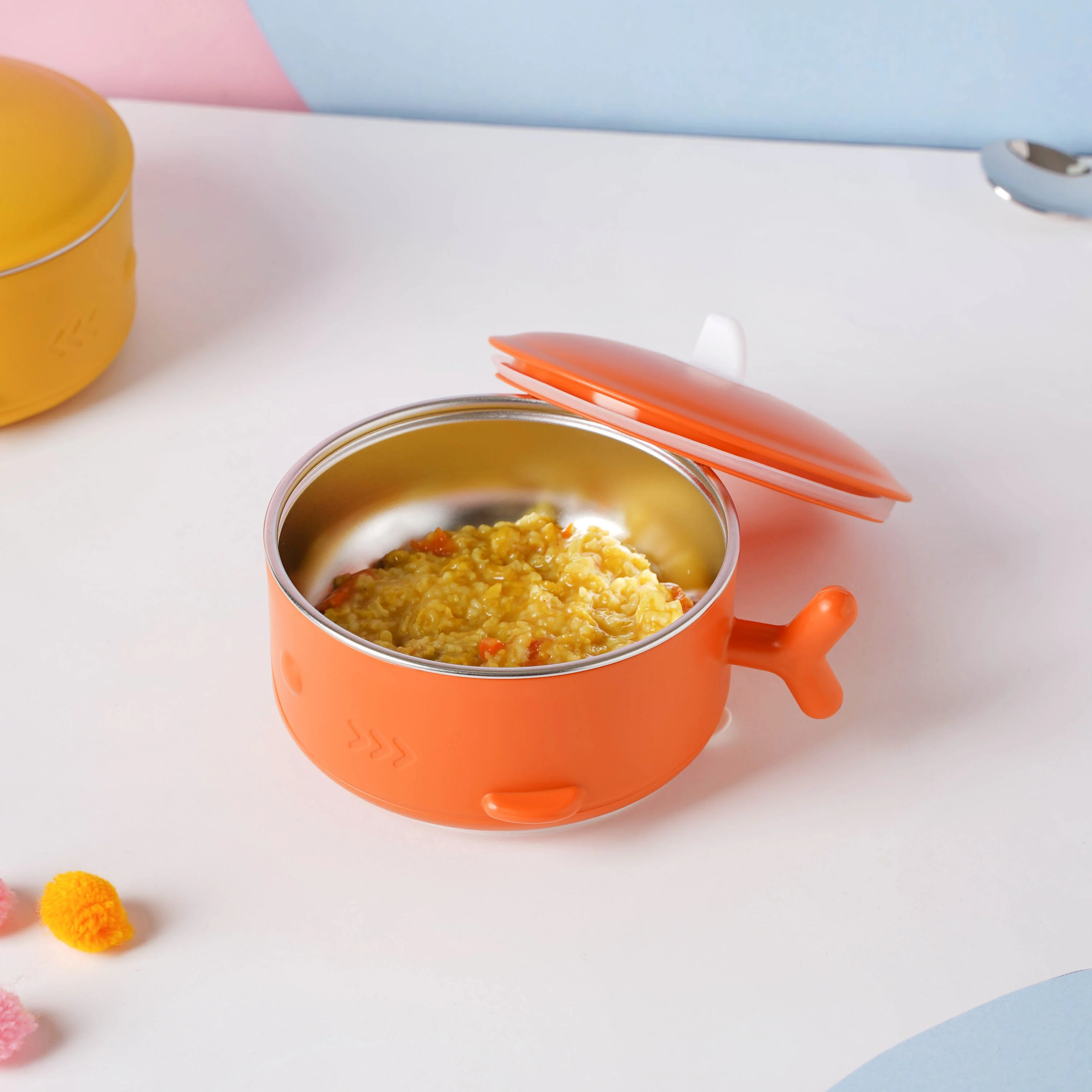 Whale Double Walled Anti-Slip Feeding Bowl Orange 400 ml - Image 15