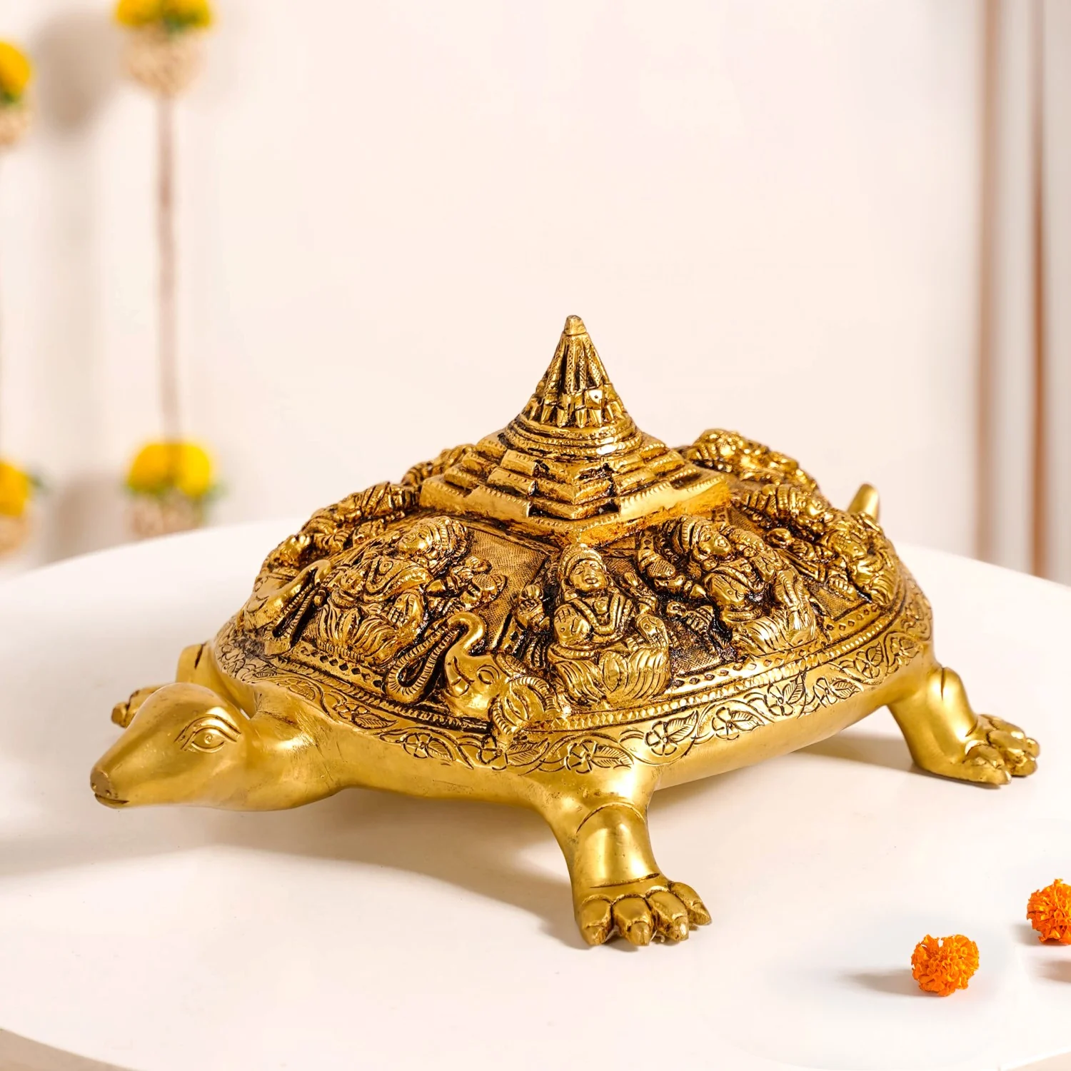 Tortoise With Shree Yantra Brass Statue - Image 10