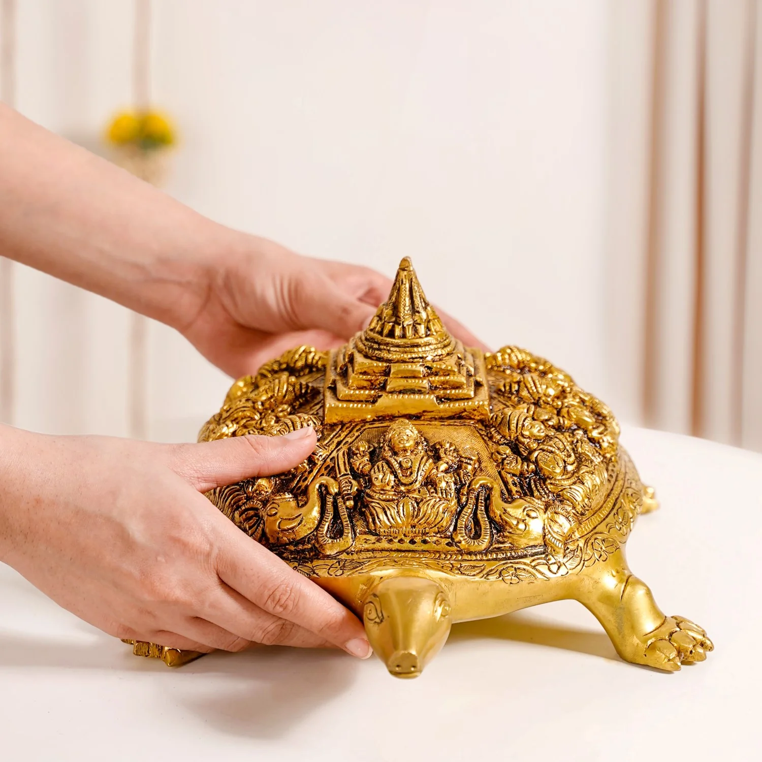Tortoise With Shree Yantra Brass Statue - Image 3