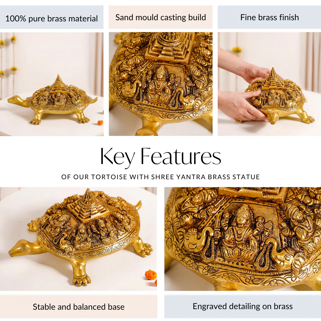 Tortoise With Shree Yantra Brass Statue - Image 5