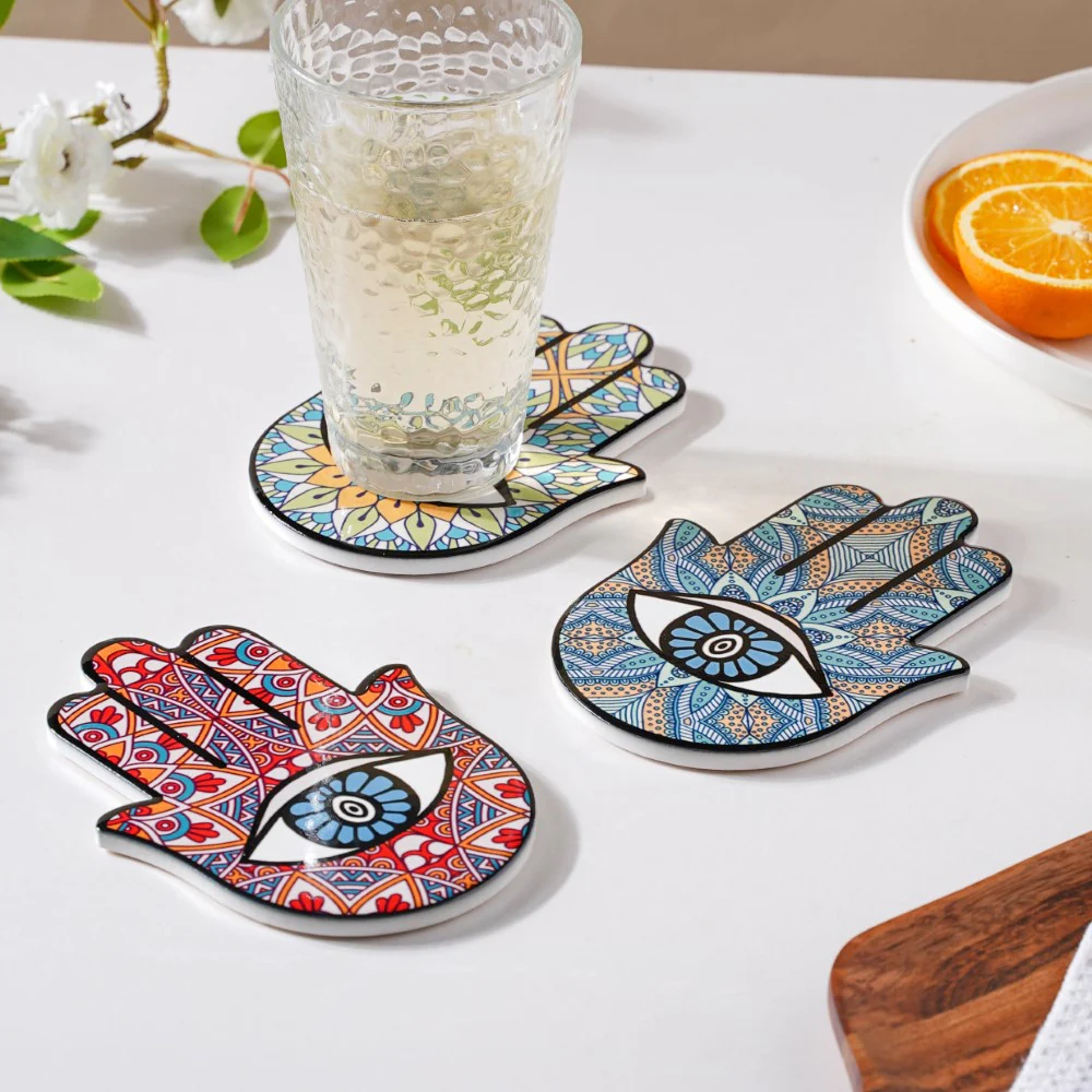 Hamsa Hand Coaster Blue - Image 6