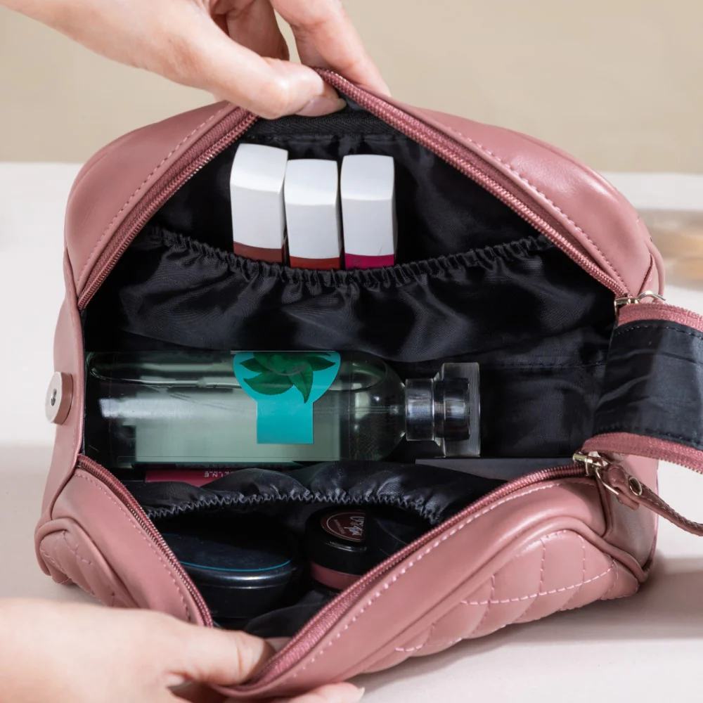 Travel And Makeup Pouch With Double Zip Pink - Image 12