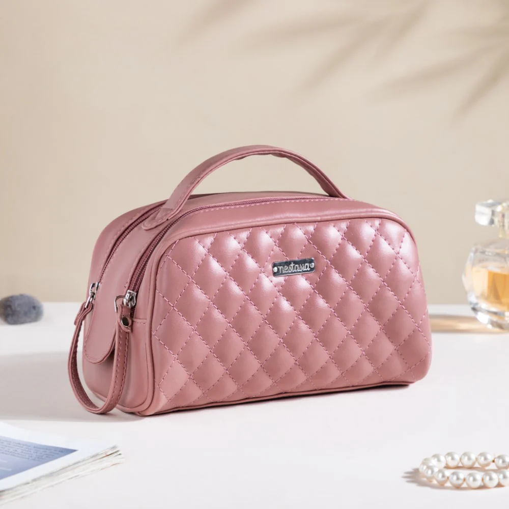 Travel And Makeup Pouch With Double Zip Pink - Image 15