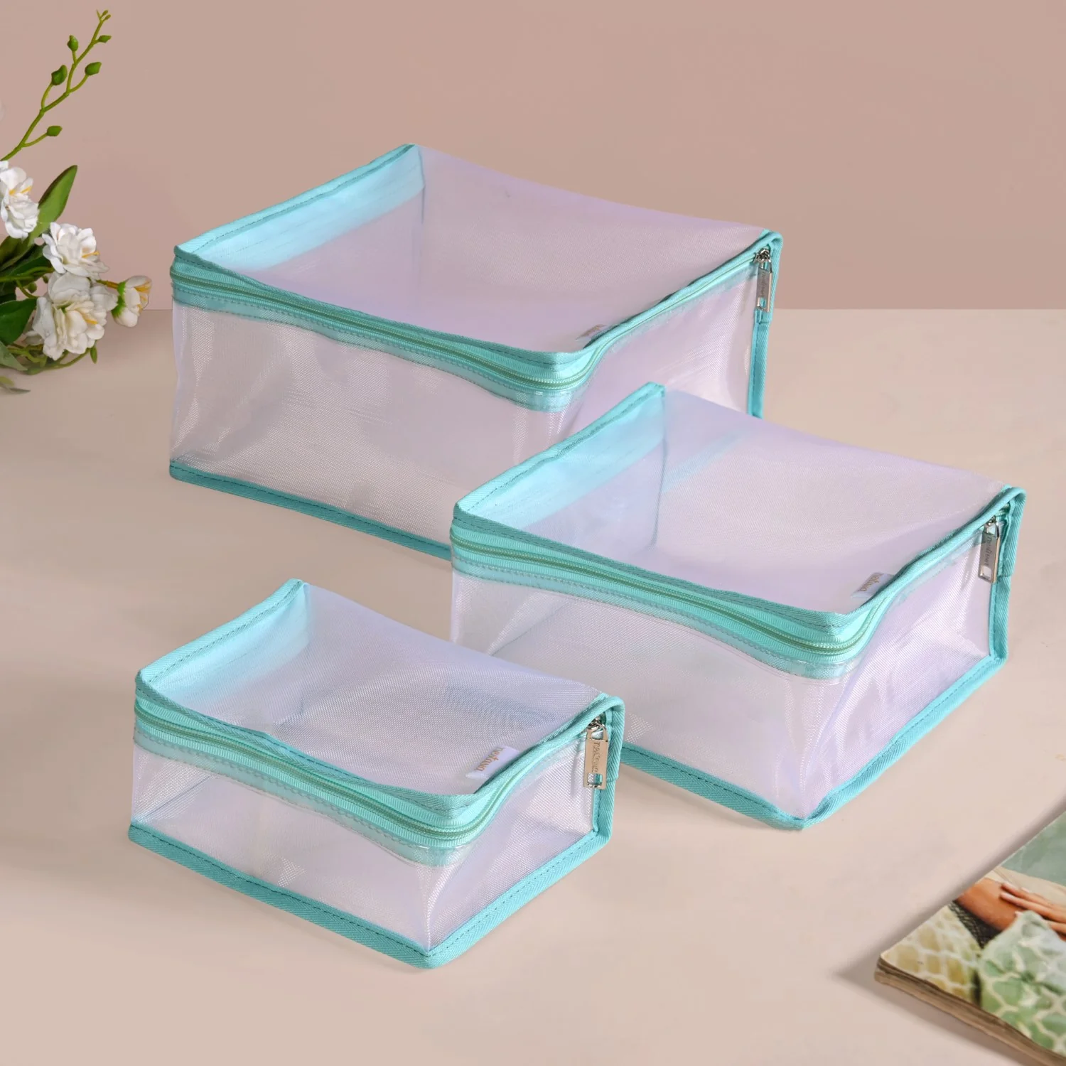 Travel Organiser Storage Bags In Aqua Set Of 3 - Image 2