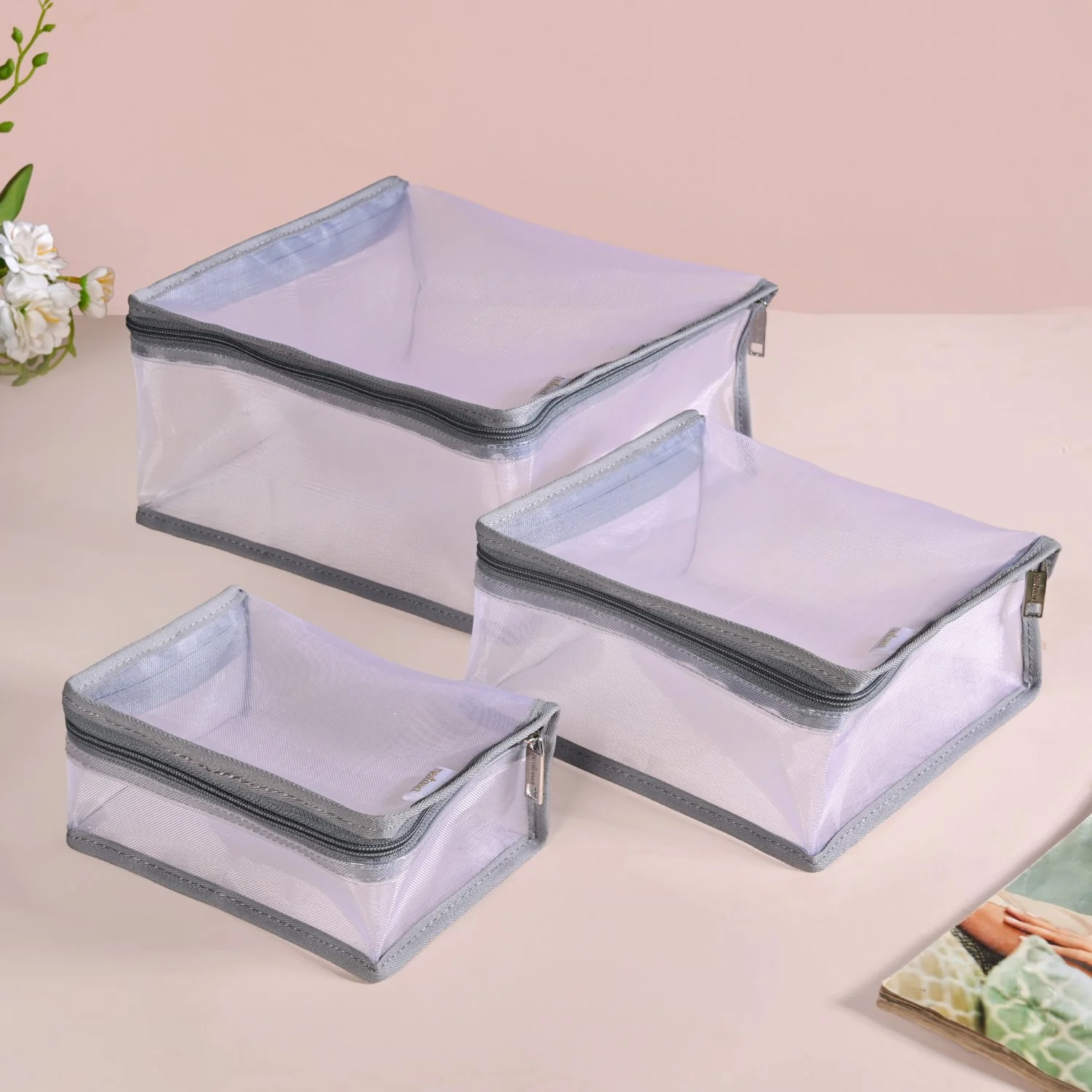 Travel Organiser Storage Bags In Grey Set Of 3 - Image 2