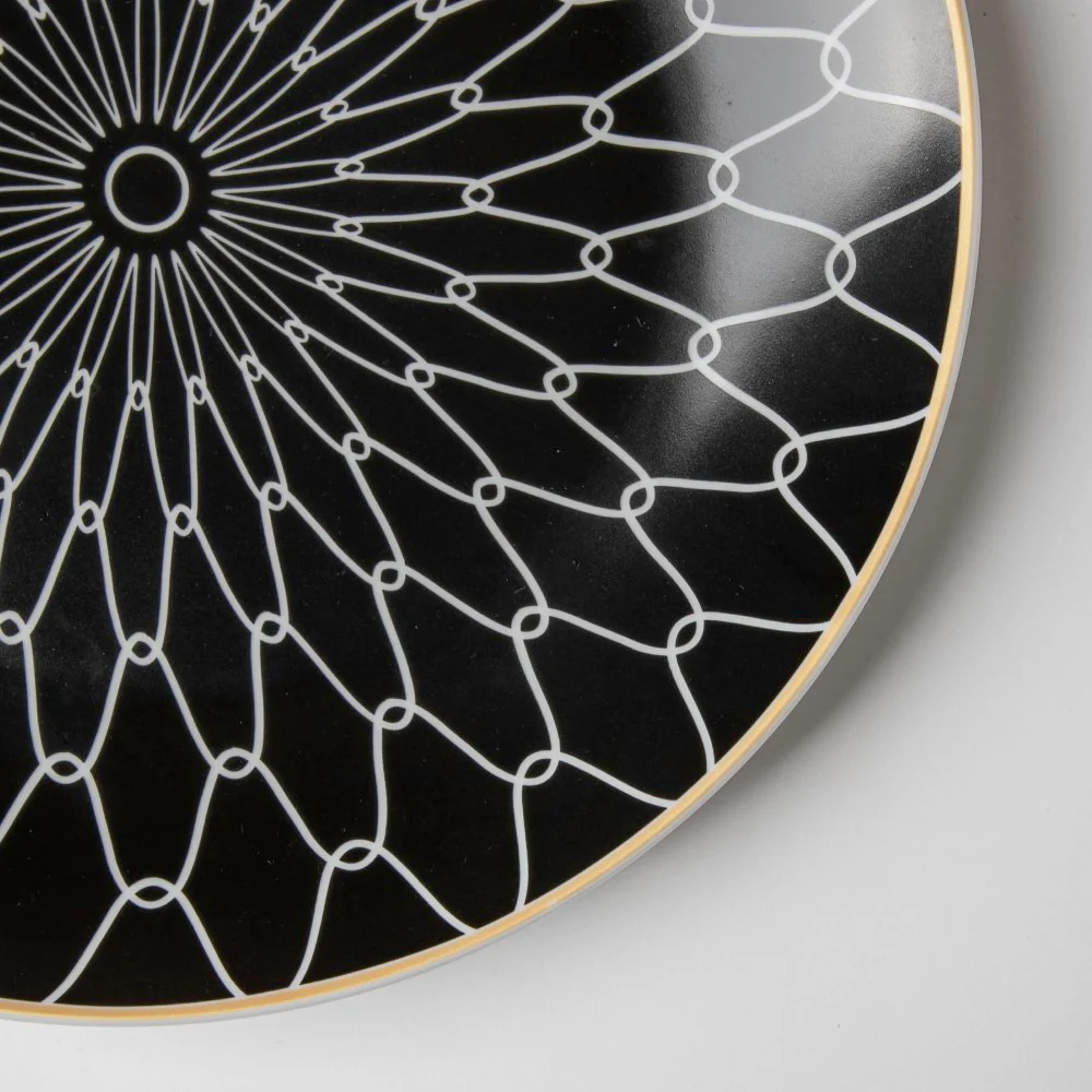 Trellis Gloss Ceramic Dinner Plate Black White Rim 10 Inch - Image 5