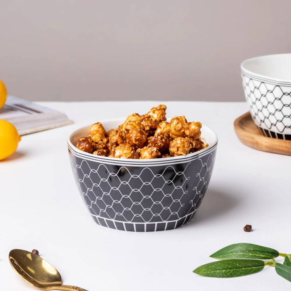 Trellis Printed Snack Bowl Black 250 ml