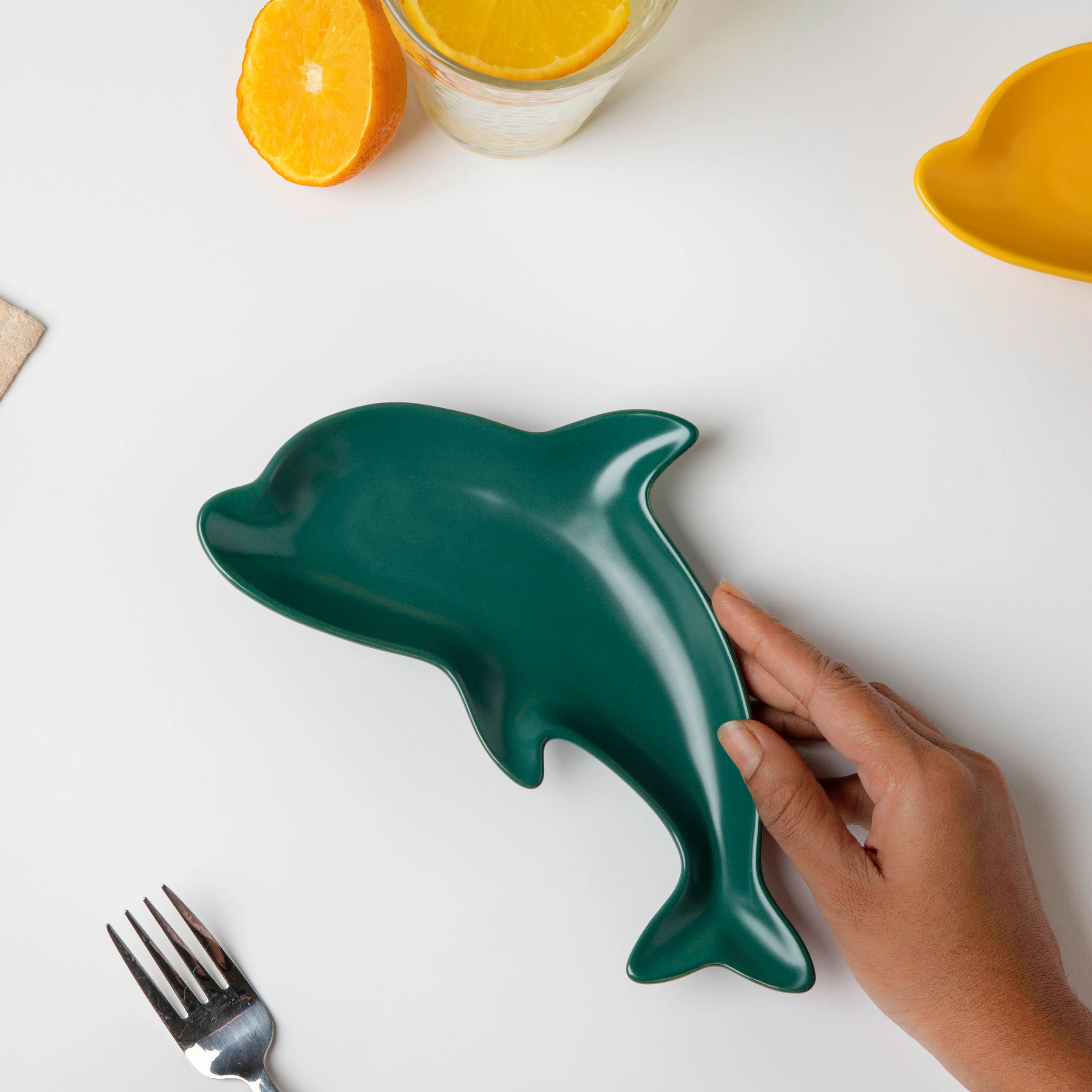 Trendy Teal Dolphin Snack Plate 8 Inch - Image 2