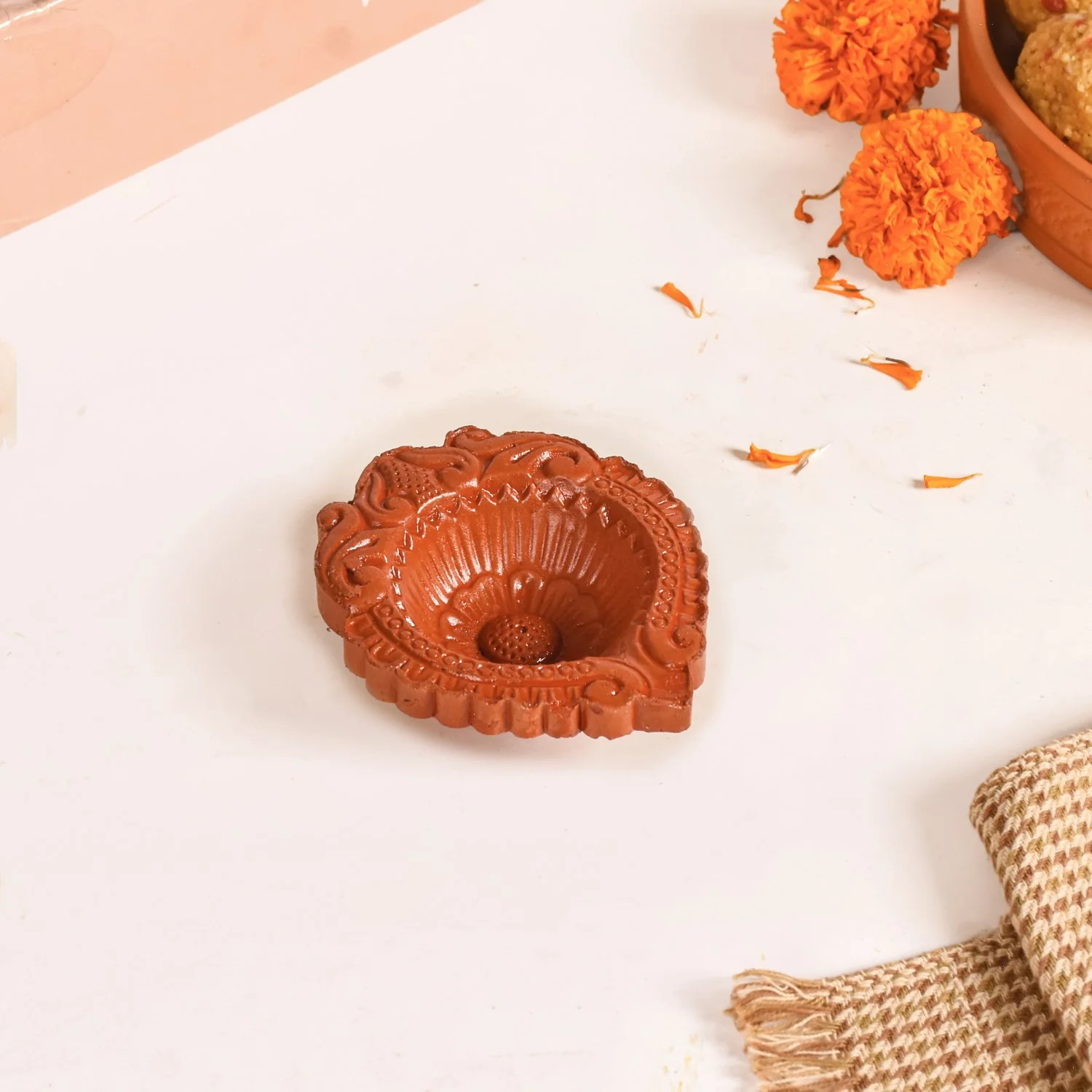 Tri Colour Natural Terracotta Diyas Set Of 48 - Image 6