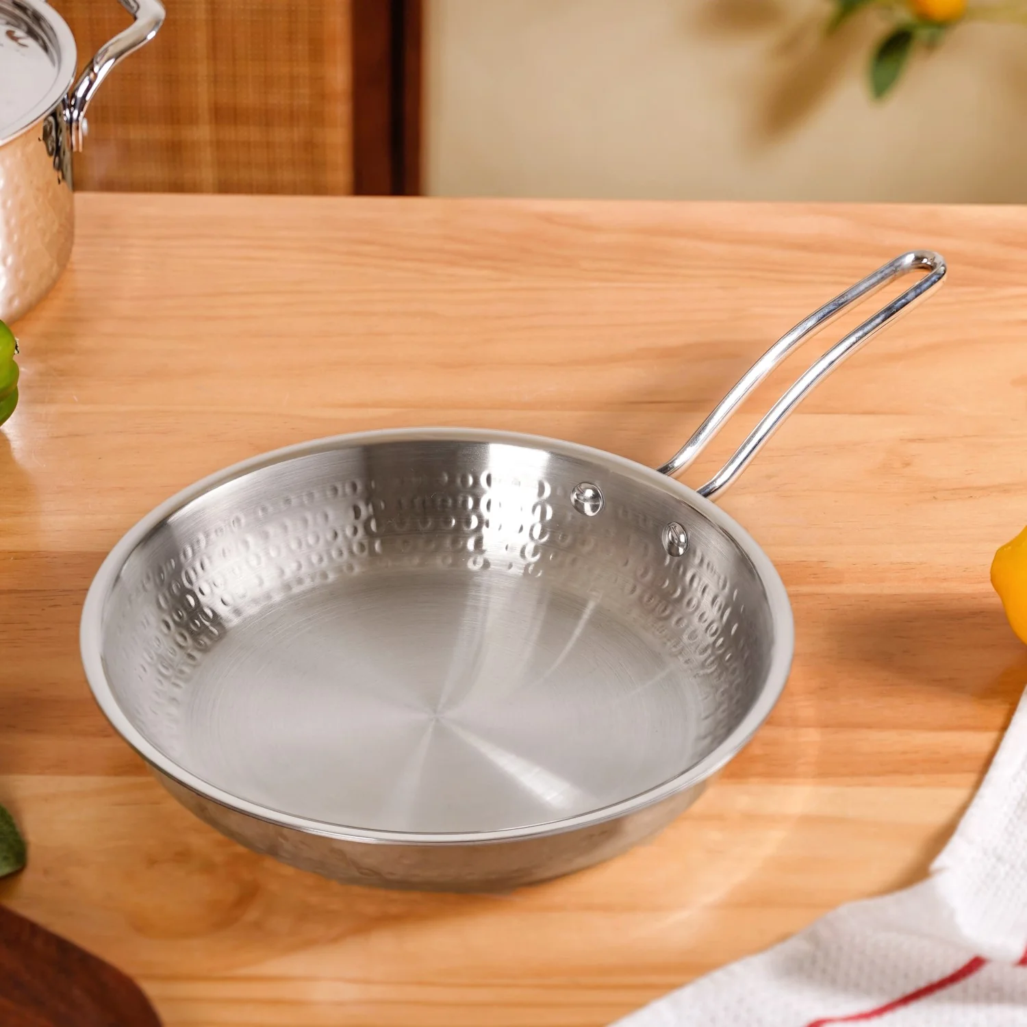 Tri-Ply Hammered Stainless Steel Frying Pan 1750ml
