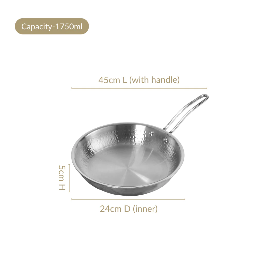 Tri-Ply Hammered Stainless Steel Frying Pan 1750ml - Image 3