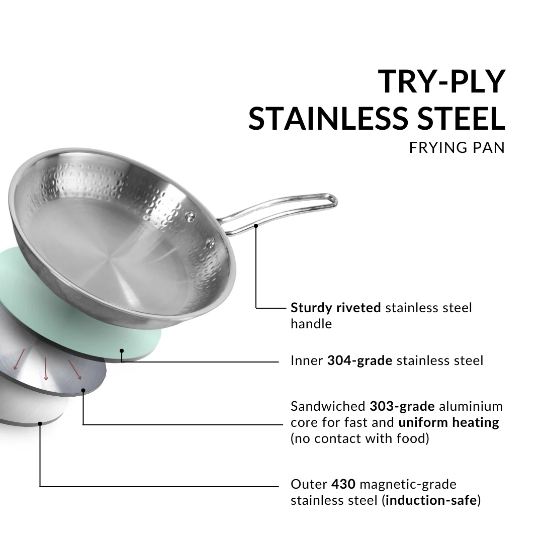 Tri-Ply Hammered Stainless Steel Frying Pan 1750ml - Image 4