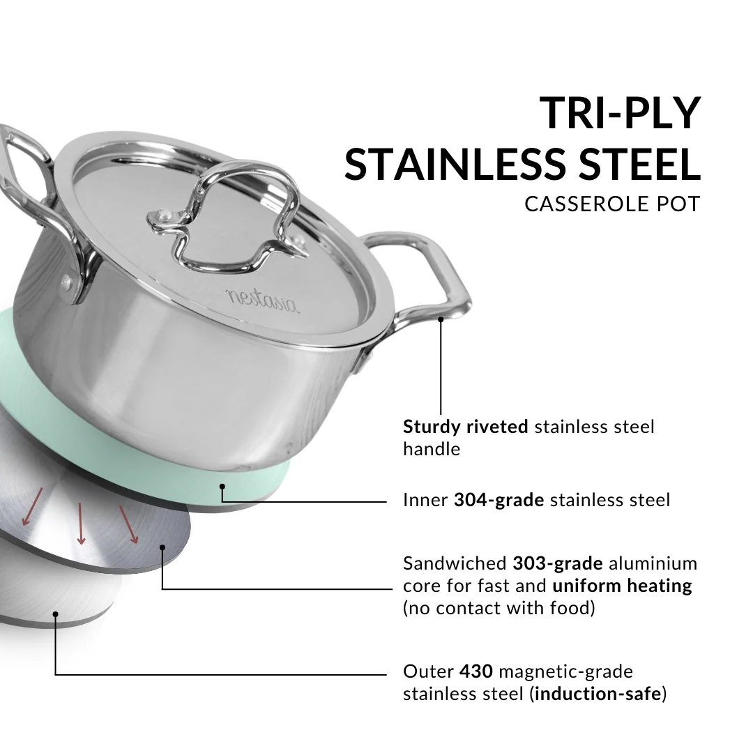 Tri Ply Stainless Steel Casserole Pot With Lid 2300ml - Image 5