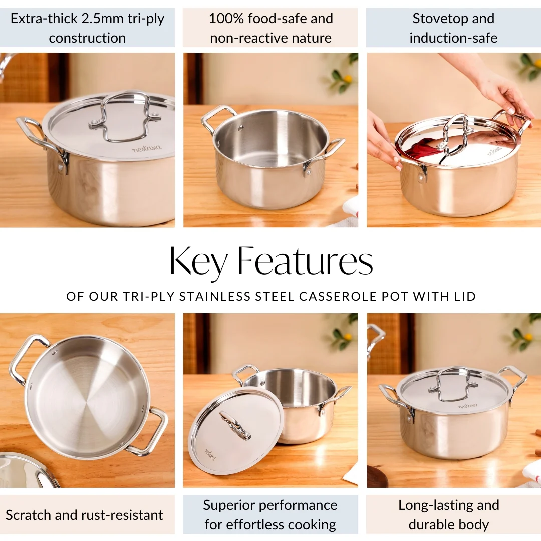 Tri Ply Stainless Steel Casserole Pot With Lid 4000ml - Image 6