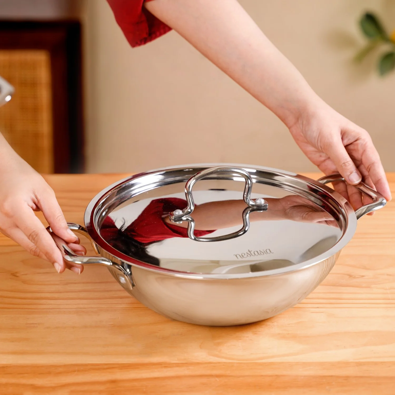 Tri Ply Stainless Steel Kadai Wok With Lid 3500ml - Image 3