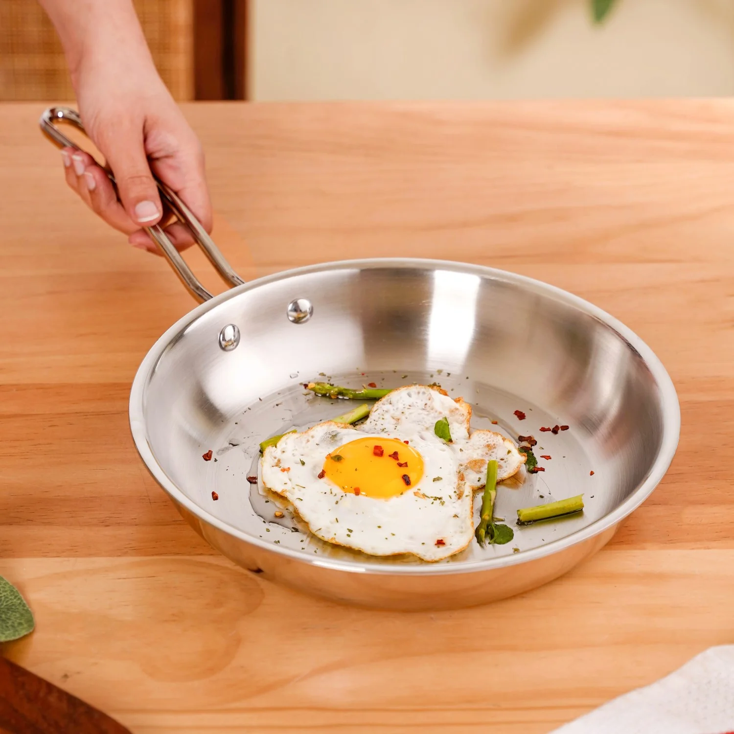 Tri Ply Thick Stainless Steel Fry Pan Induction Safe 1750ml - Image 2