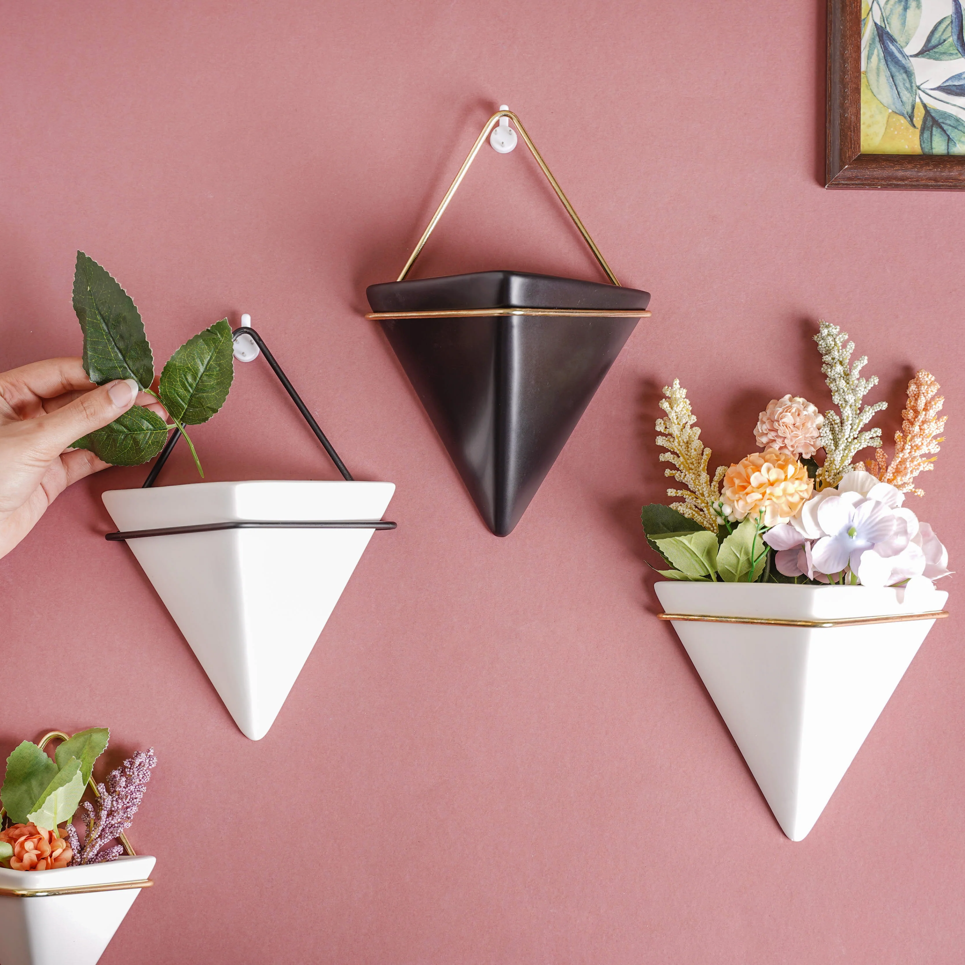 Triangular Ceramic Wall Hanging Planter Medium - Image 4