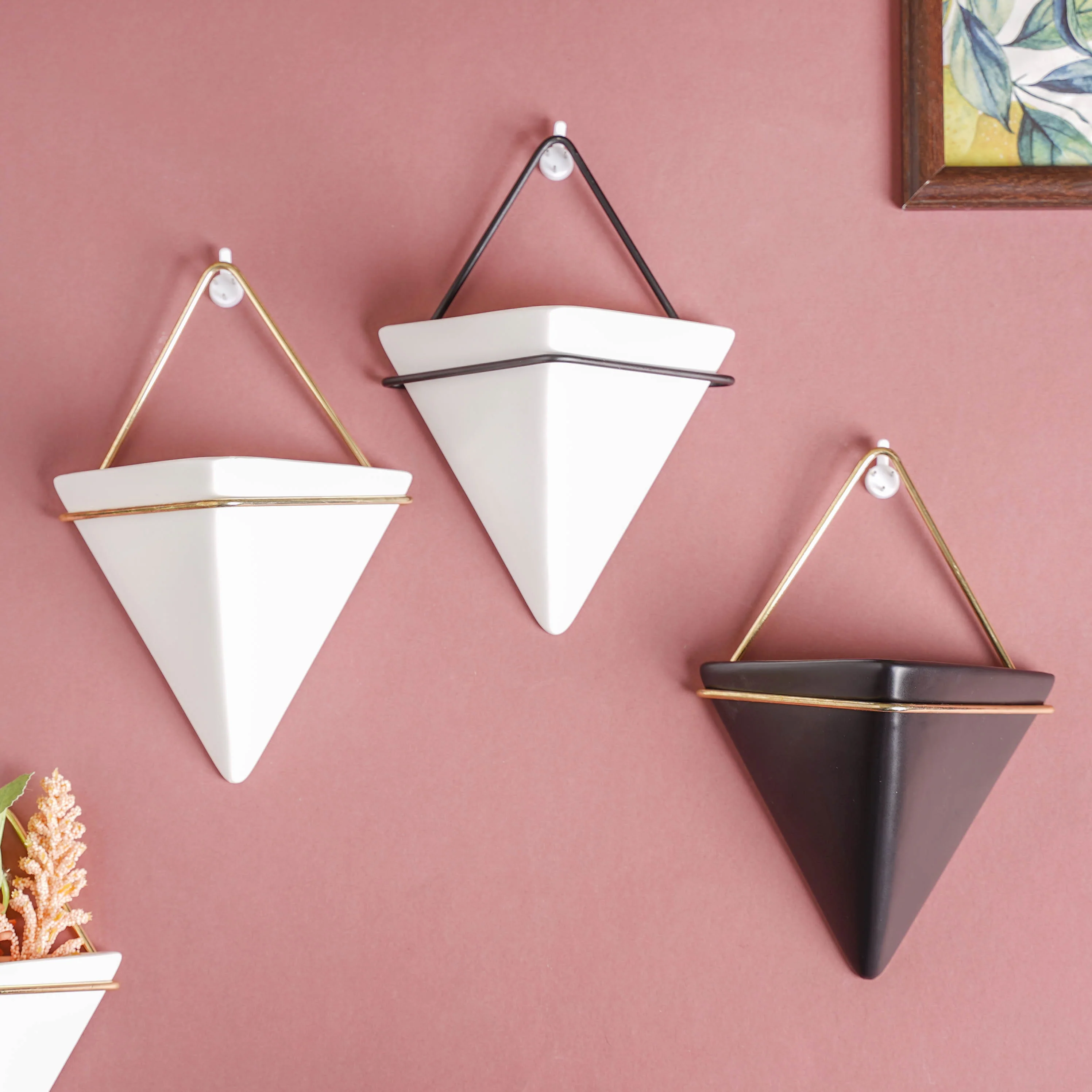 Triangular Ceramic Wall Hanging Planter Medium - Image 5