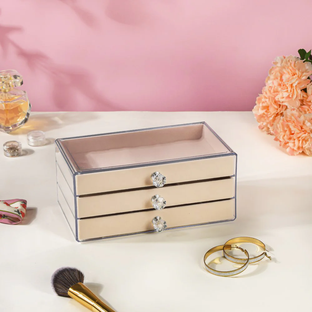 Triple Drawer Jewellery Organiser Cream - Image 3