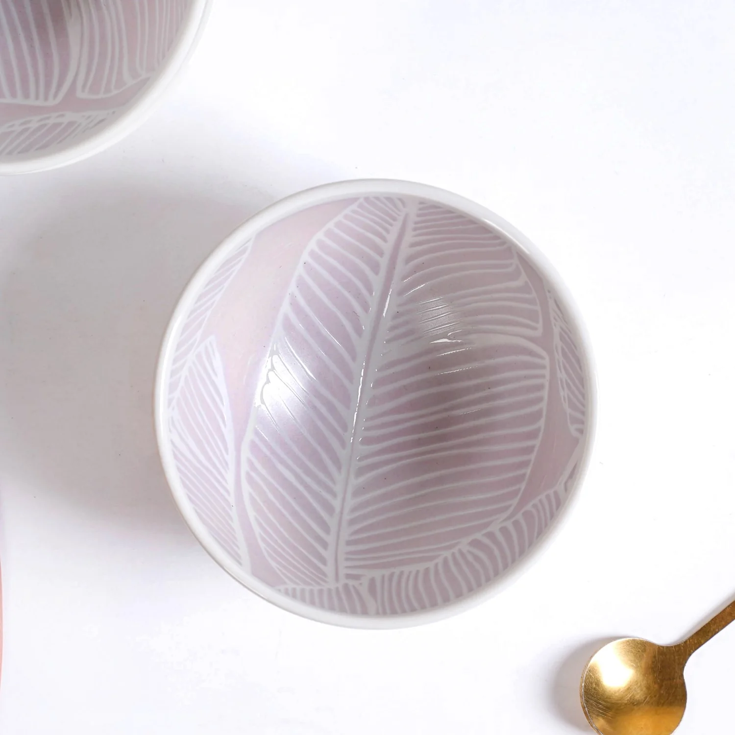 Tropica Light Mauve Banana Foliage Ceramic Bowl Set Of 4 325ml - Image 2