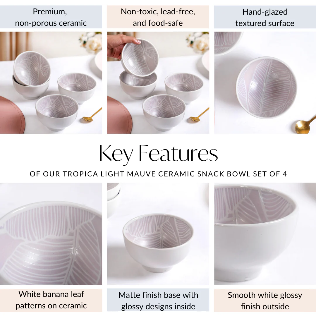 Tropica Light Mauve Banana Foliage Ceramic Bowl Set Of 4 325ml - Image 6