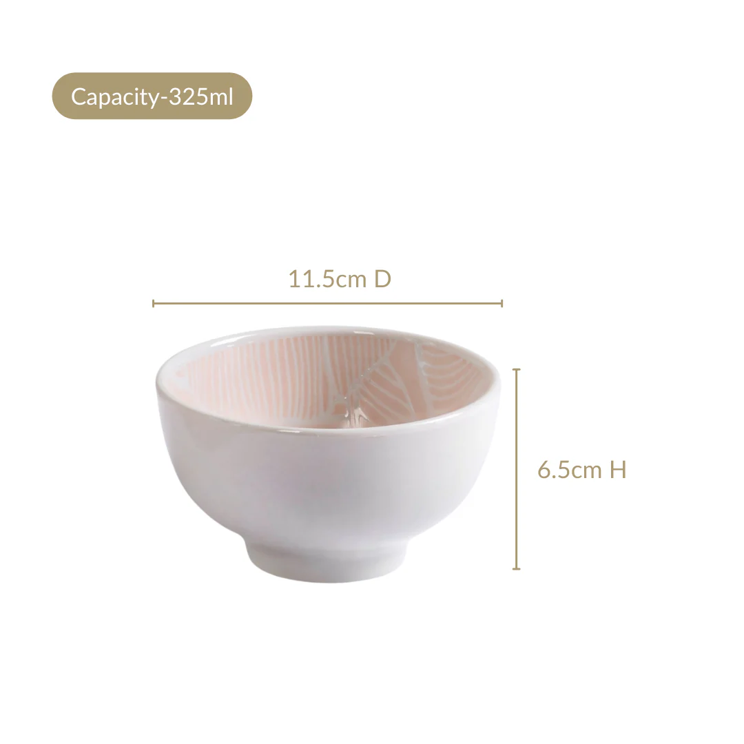 Tropica Pastel Pink Ceramic Snack Bowl Set Of 4 325ml - Image 4