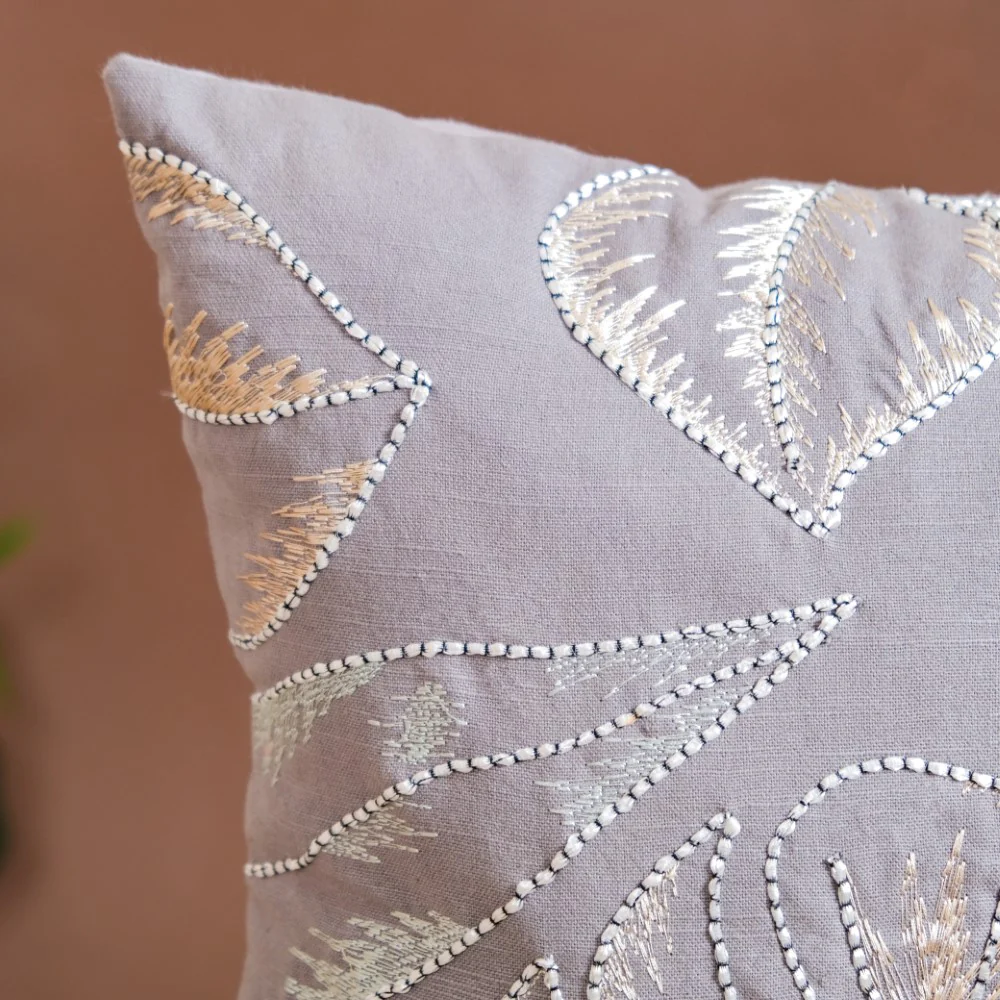 Tropical Leaves Embroidered Cushion Cover 15x15 Inch - Image 3