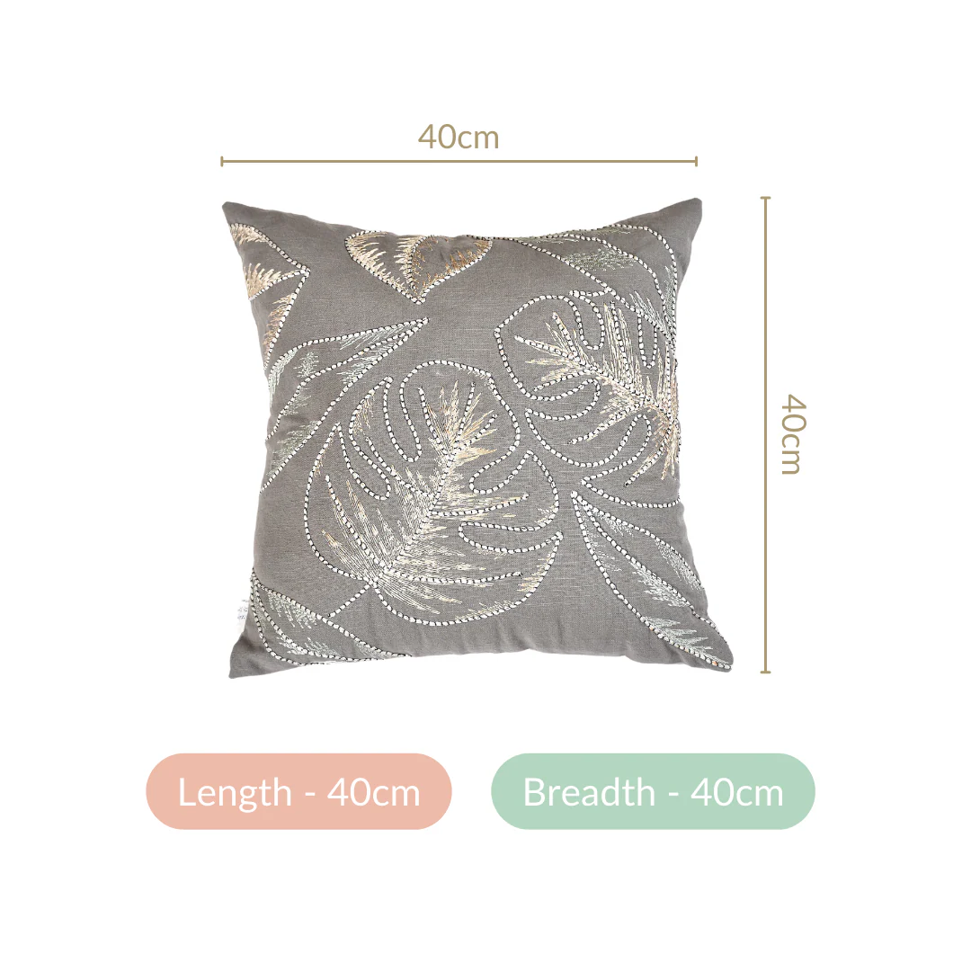 Tropical Leaves Embroidered Cushion Cover 15x15 Inch - Image 5