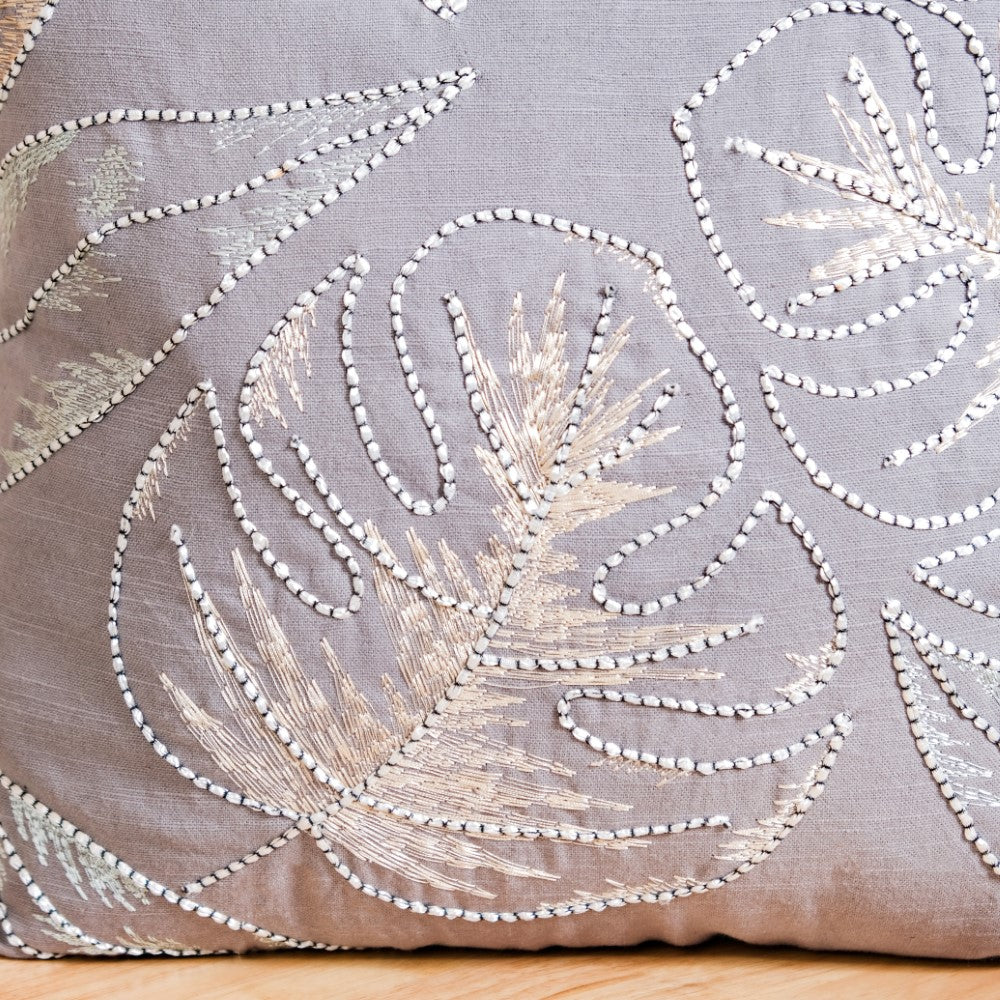 Tropical Leaves Embroidered Cushion Cover 15x15 Inch - Image 6