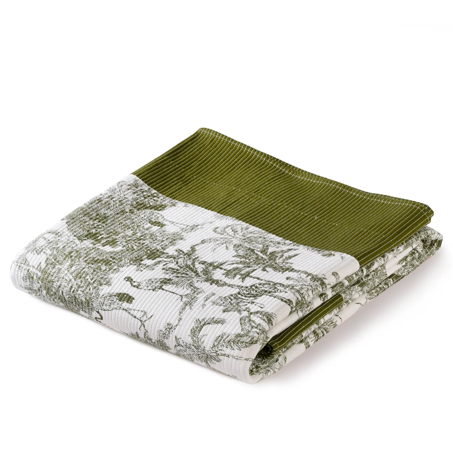 Tropical Quilted Cotton Bedcover Olive Green 250x220cm - Image 5