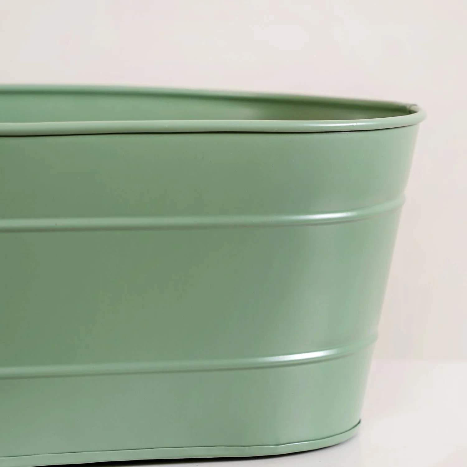 Trough Lined Oval Metal Planter Set Of 2 Sage Green - Image 3