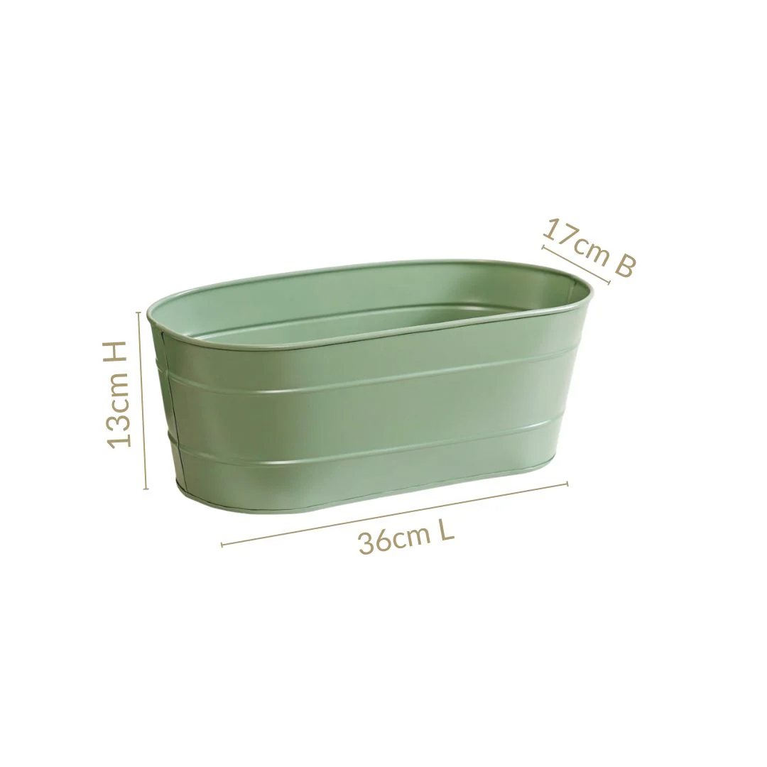 Trough Lined Oval Metal Planter Set Of 2 Sage Green - Image 4