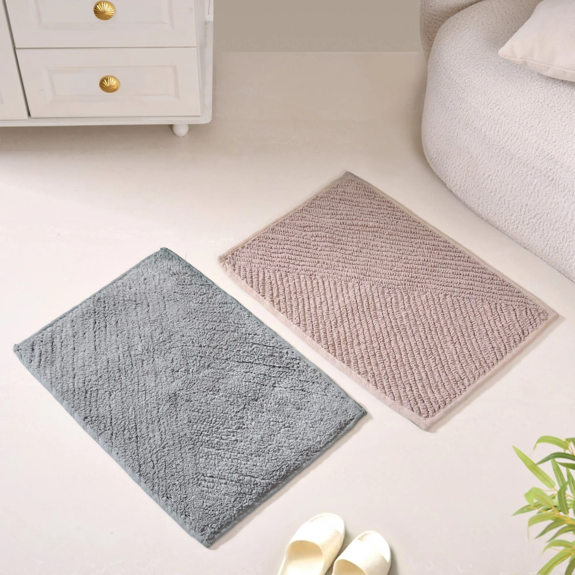 Tufted Cotton Reversible Muted Tones Floor Mat Duo 60x40cm - Image 2