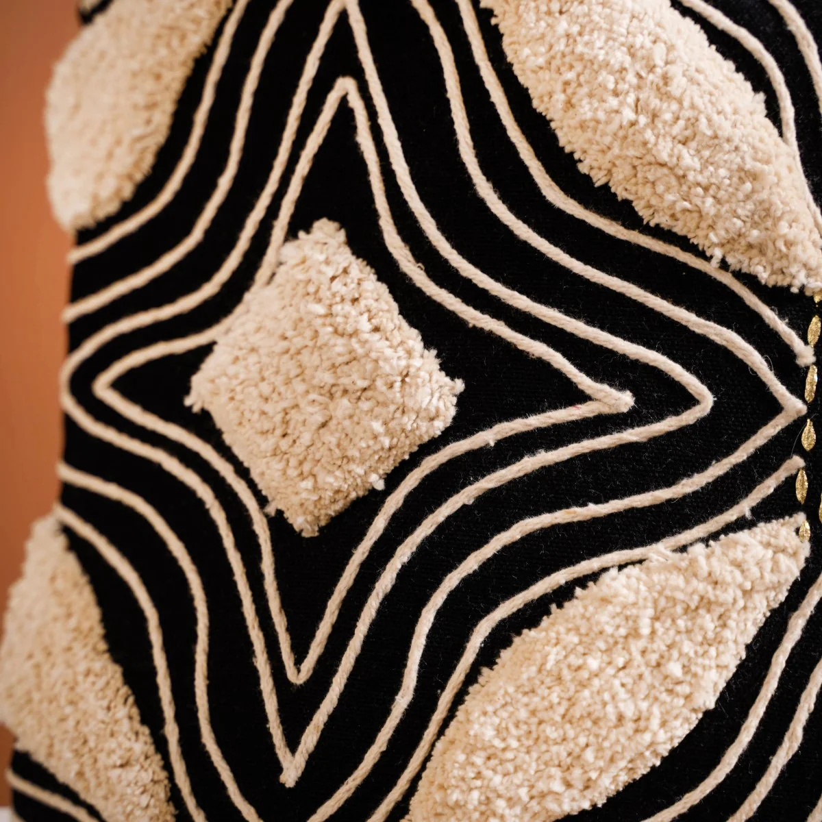 Tufted Black And White Pattern Cushion Cover 15x15 Inch - Image 2